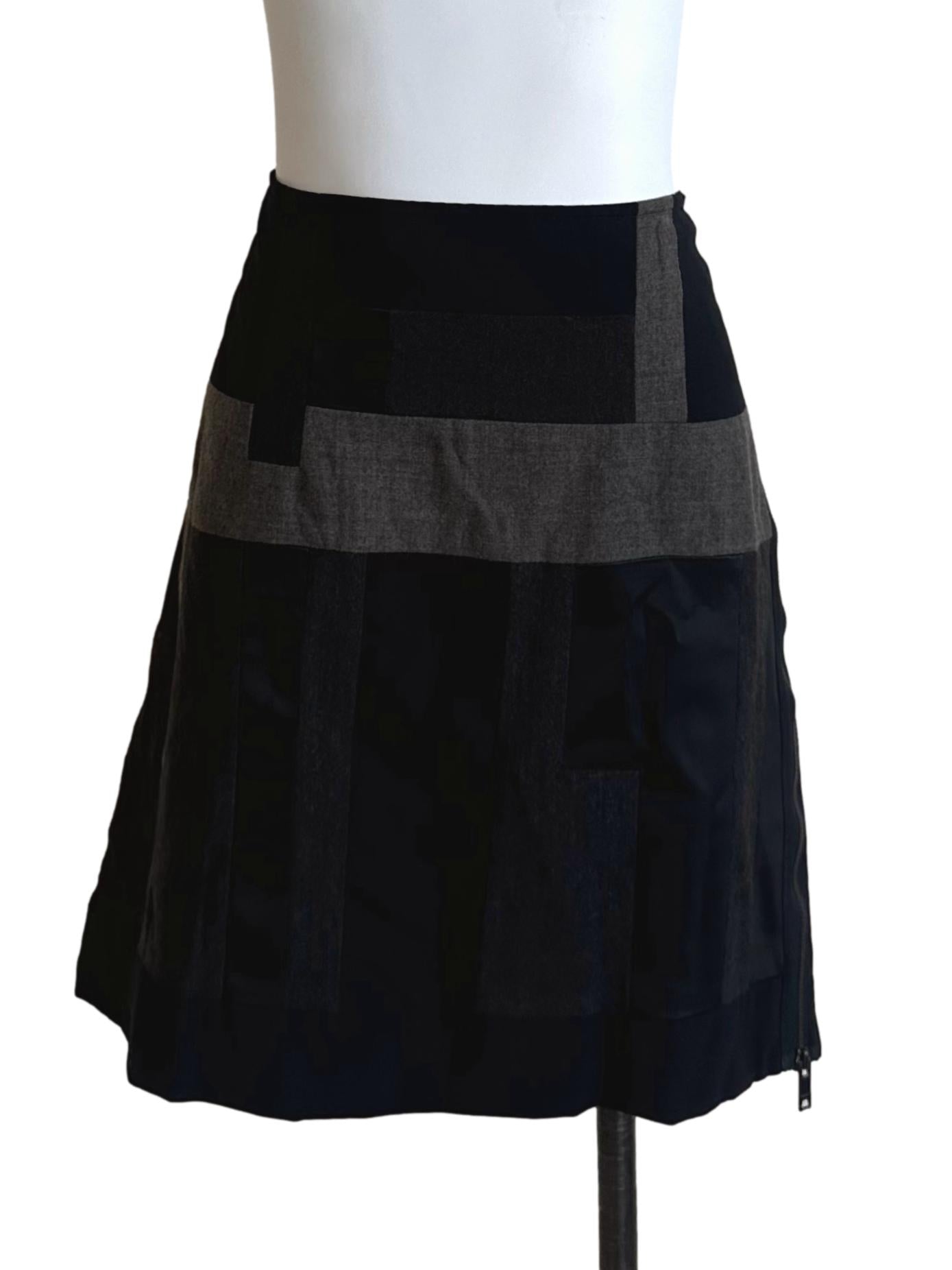 Black Grey Pattern Patchwork Mini Skirt