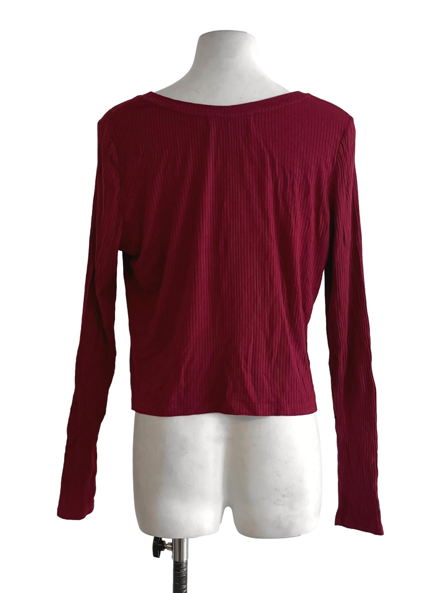 Wine Red Jewel Neckline Blouse