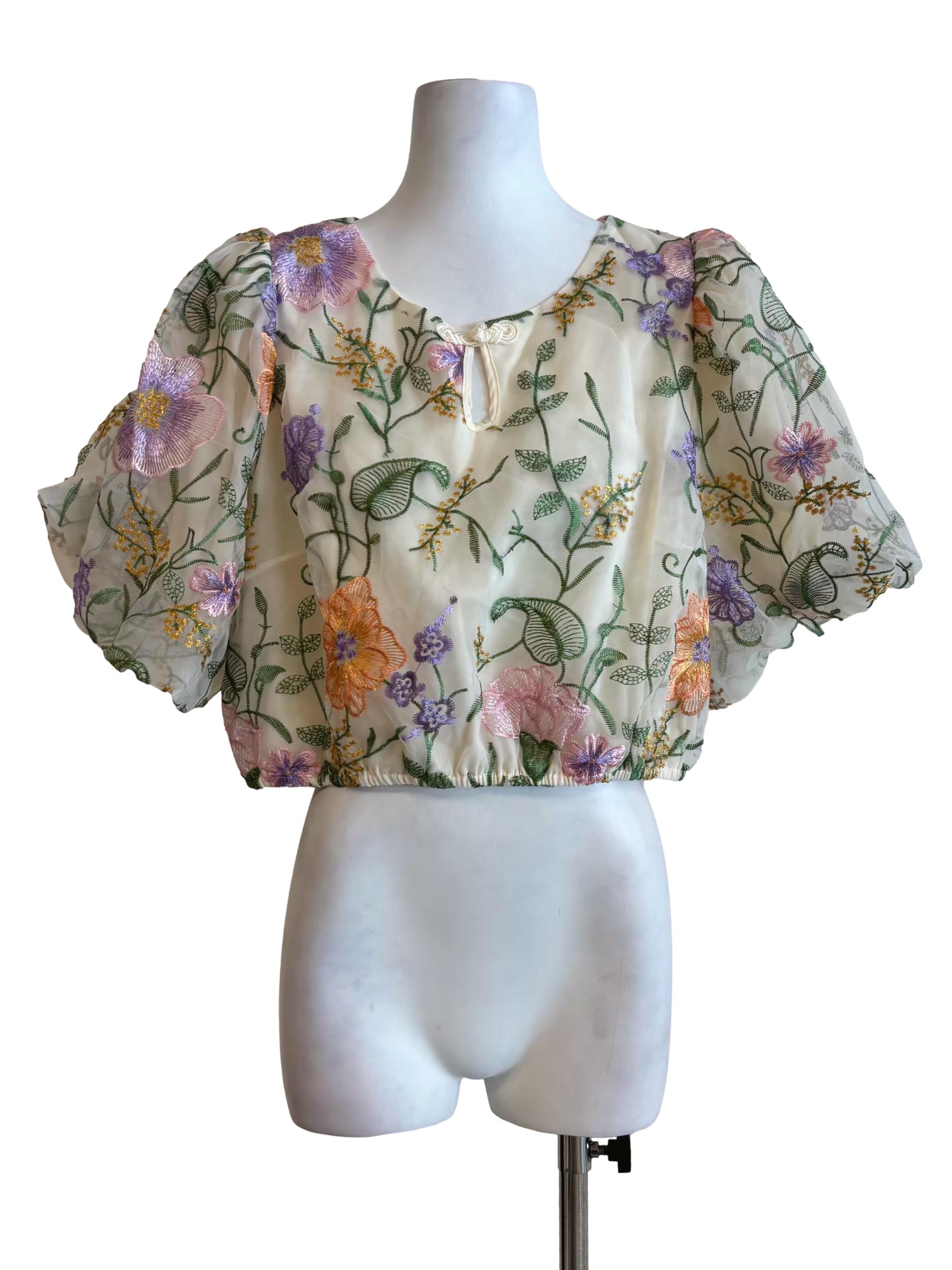 Off White Floral Embroidered Top