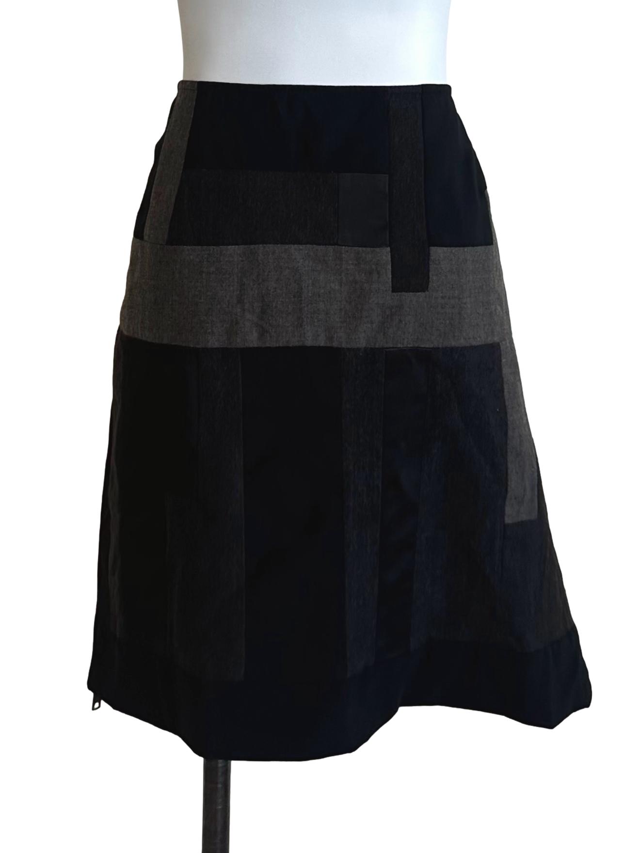 Black Grey Pattern Patchwork Mini Skirt