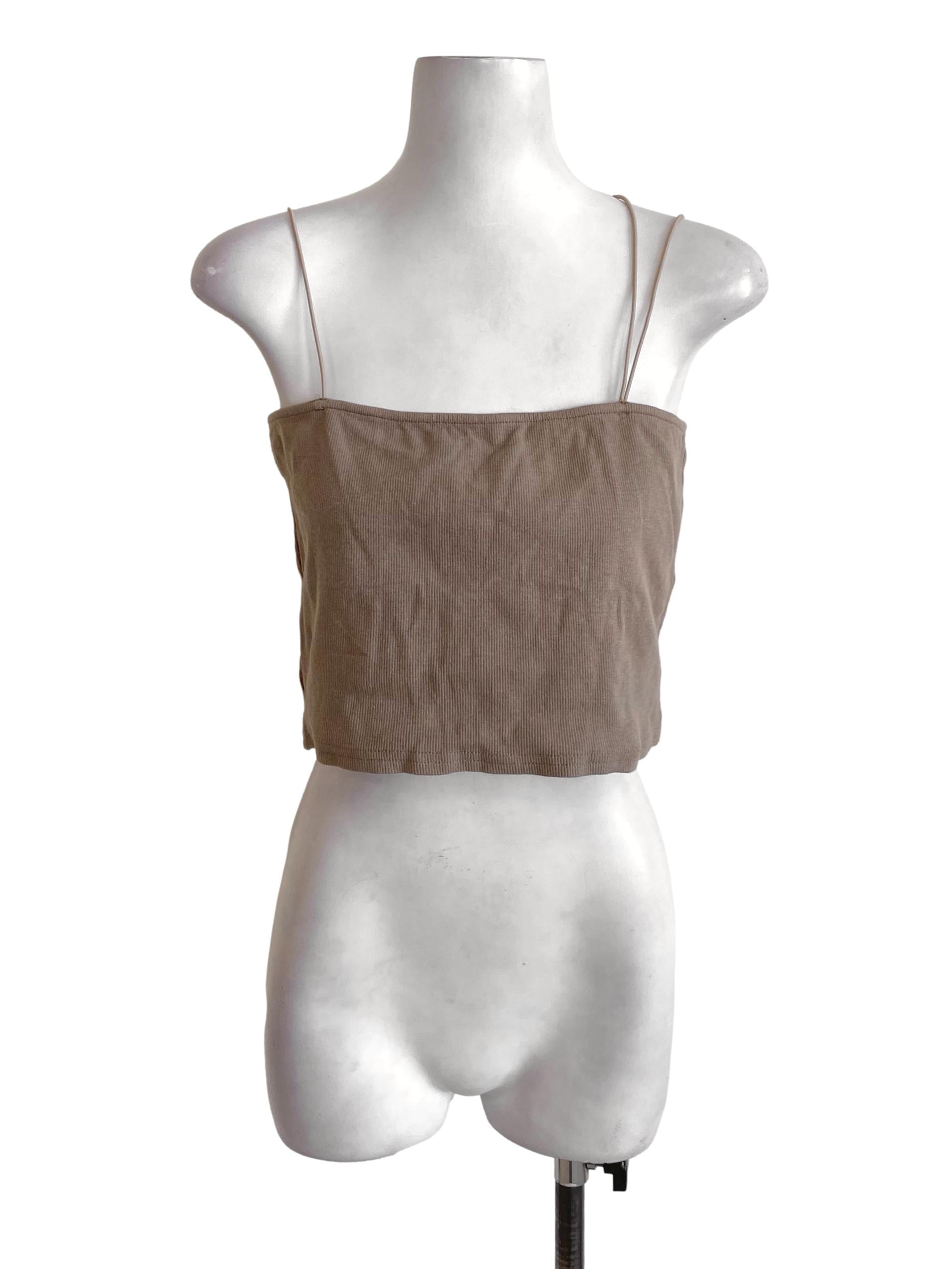 Cedar Brown Spaghetti Strap Stretchy Cropped Top
