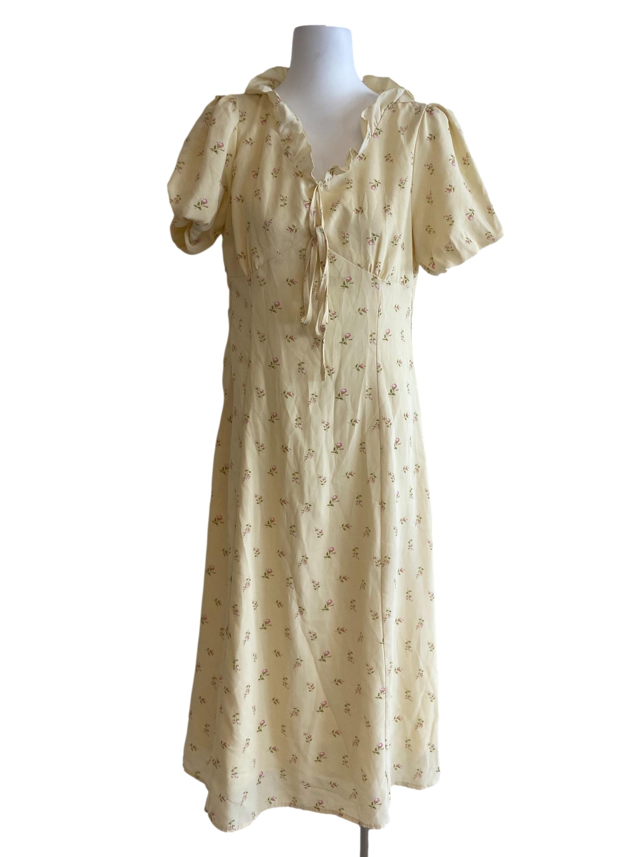 Yellow  Pink Floral Empire Dress