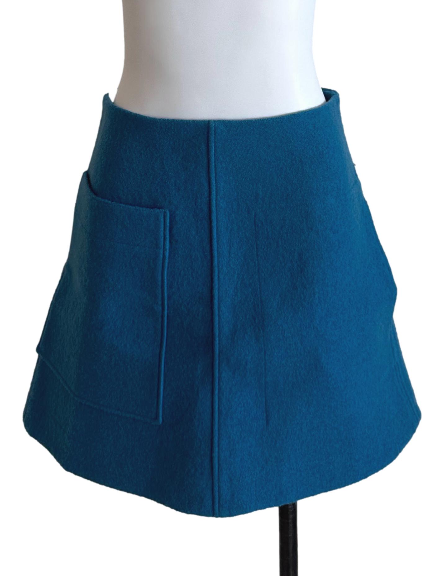 Teal Blue Pocket Wool Mini Skirt