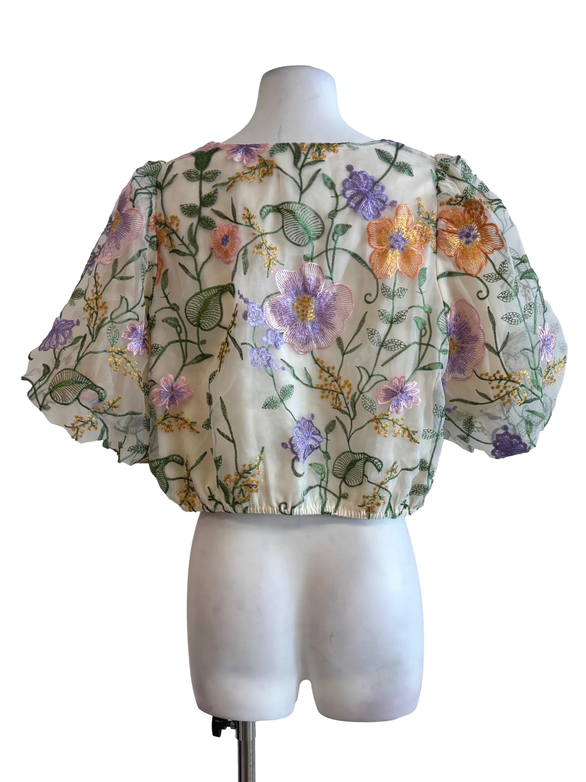Off White Floral Embroidered Top