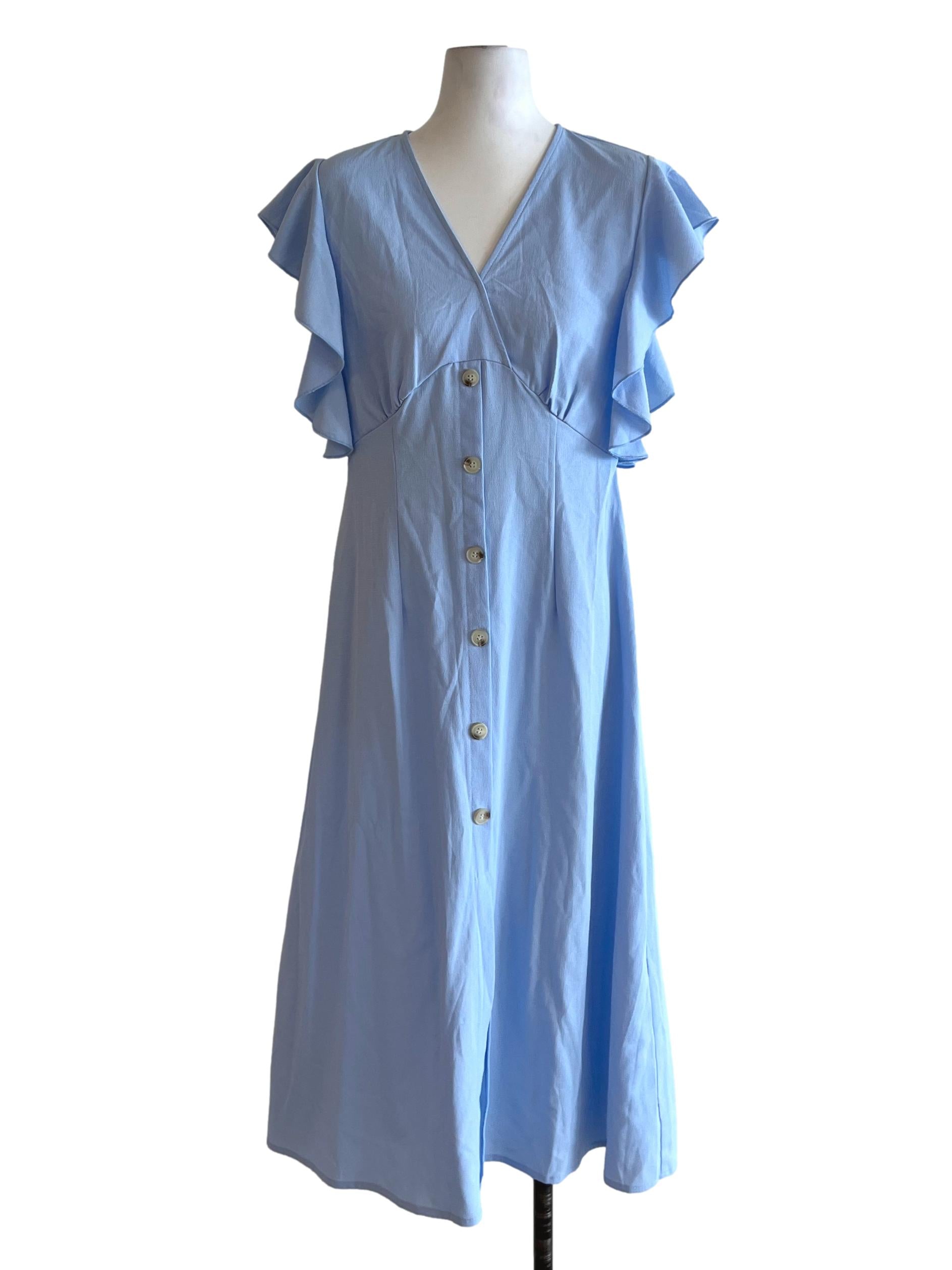 Sky Blue V-Neckline Empire Dress