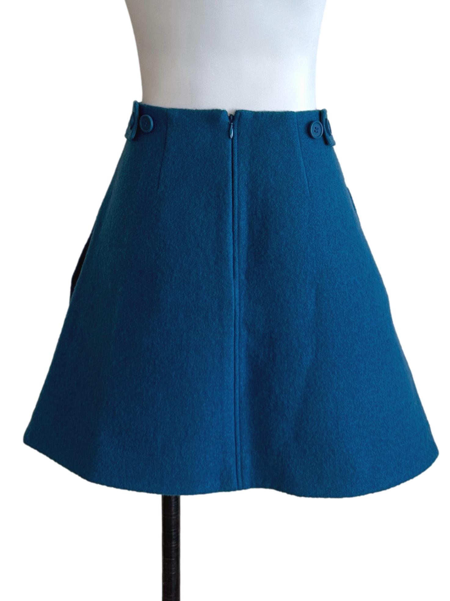 Teal Blue Pocket Wool Mini Skirt