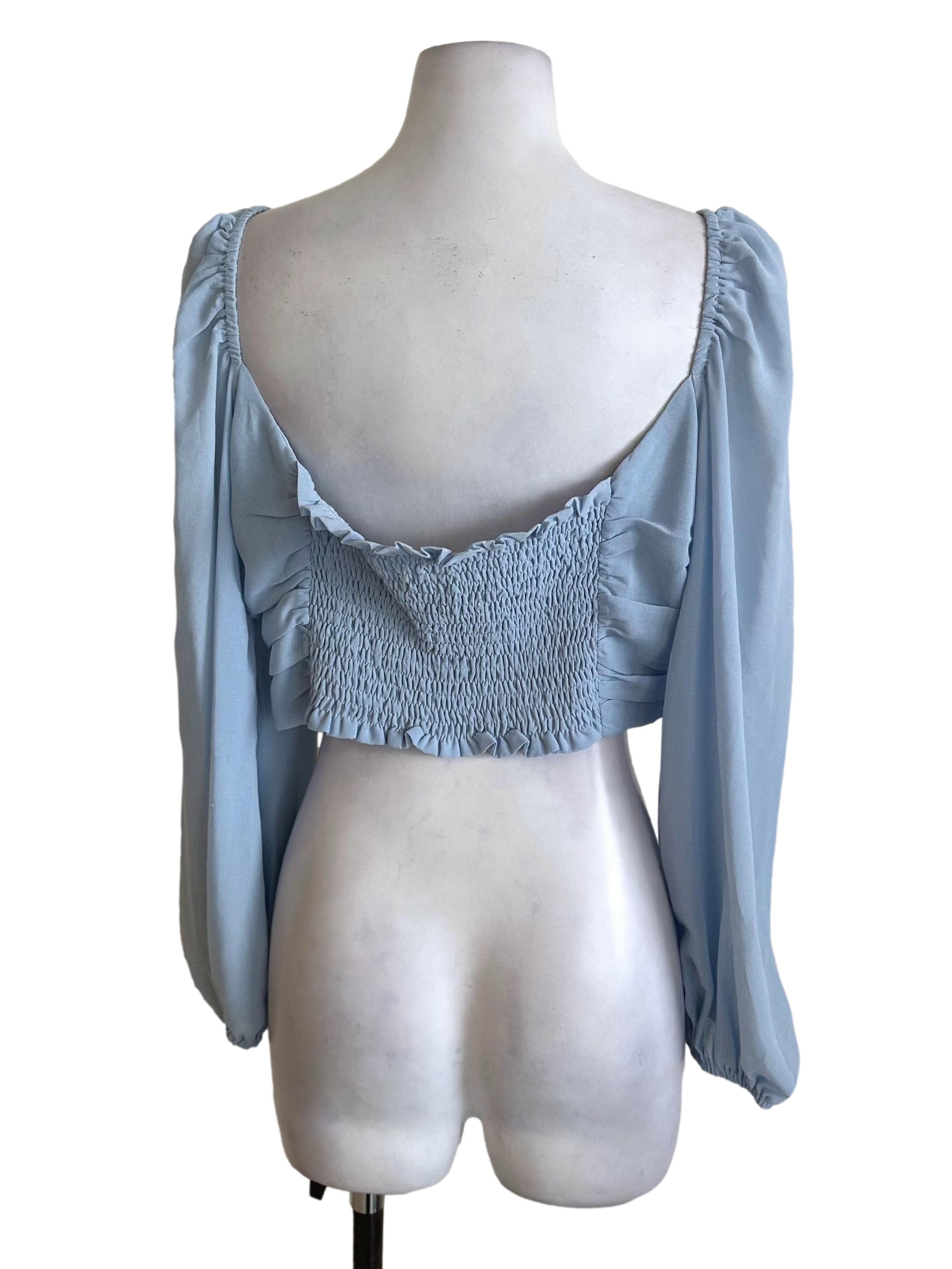 Light Blue Drape Long Sleeve Top YHF