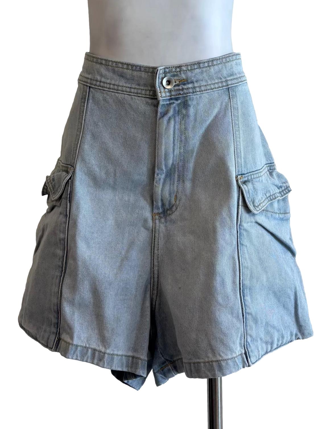 Light Blue Cargo Jean Shorts