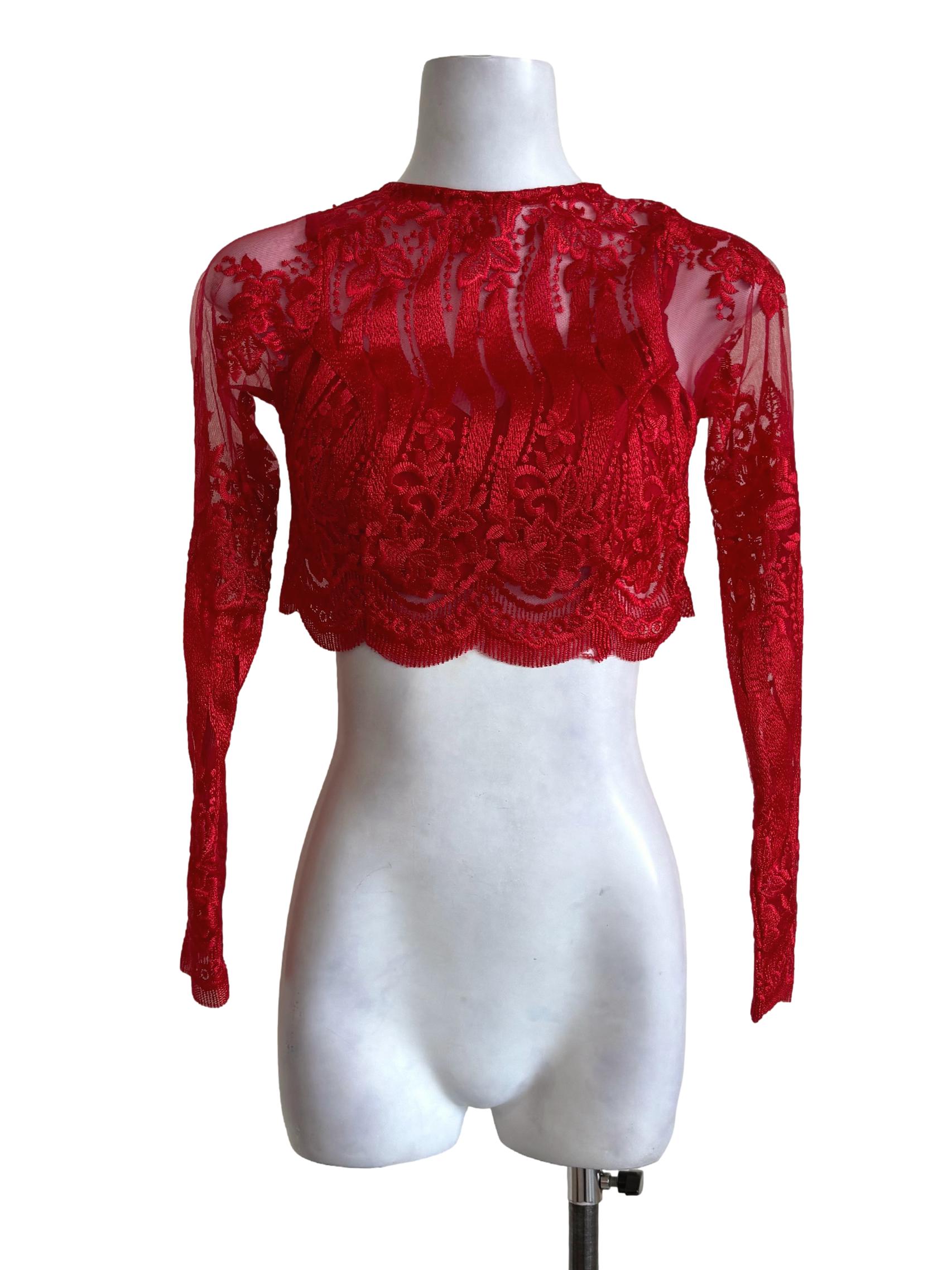 Red Floral Embroidered Lace Top | REFASH