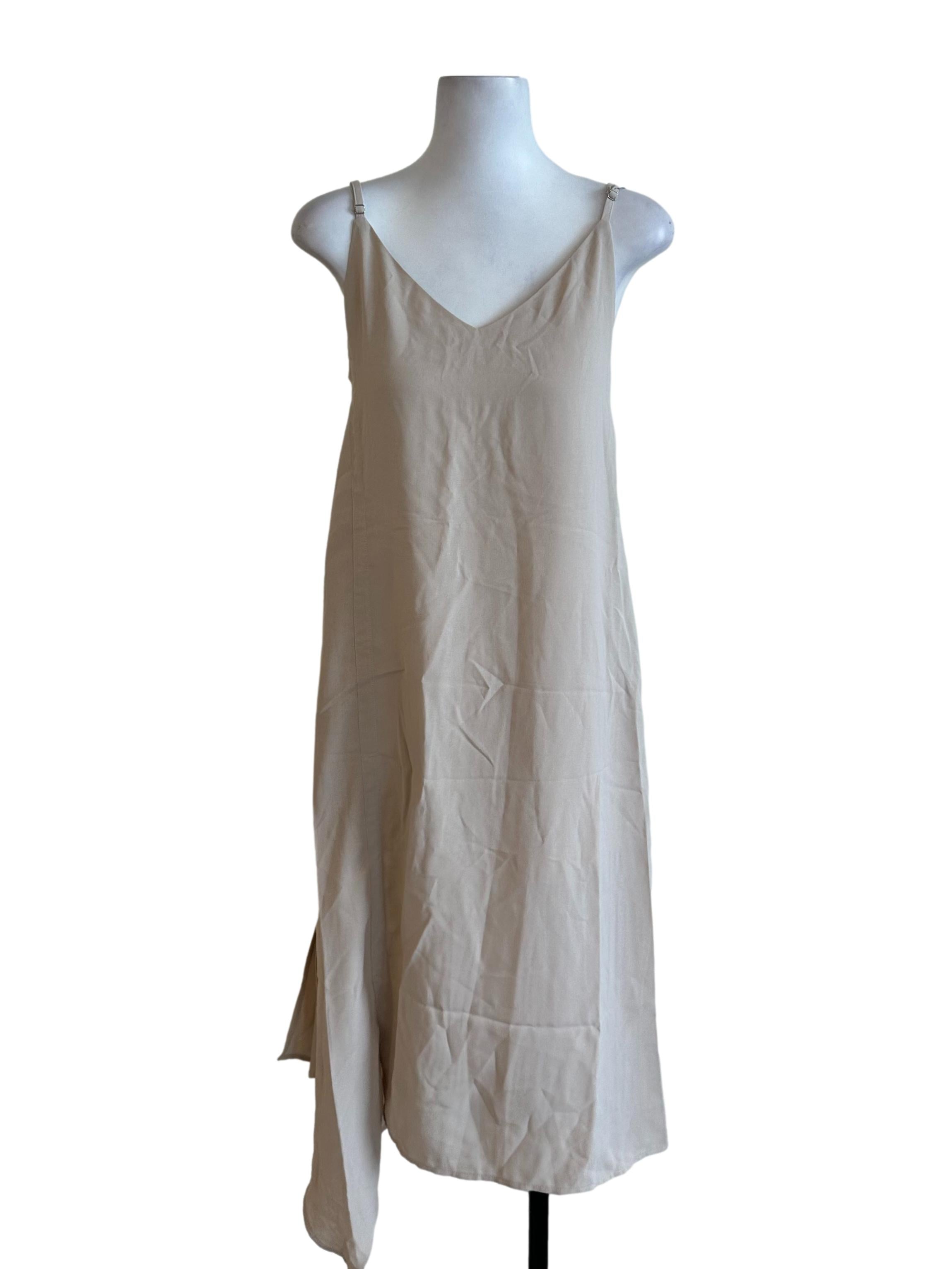 Oat Beige Plain V Neck Dress