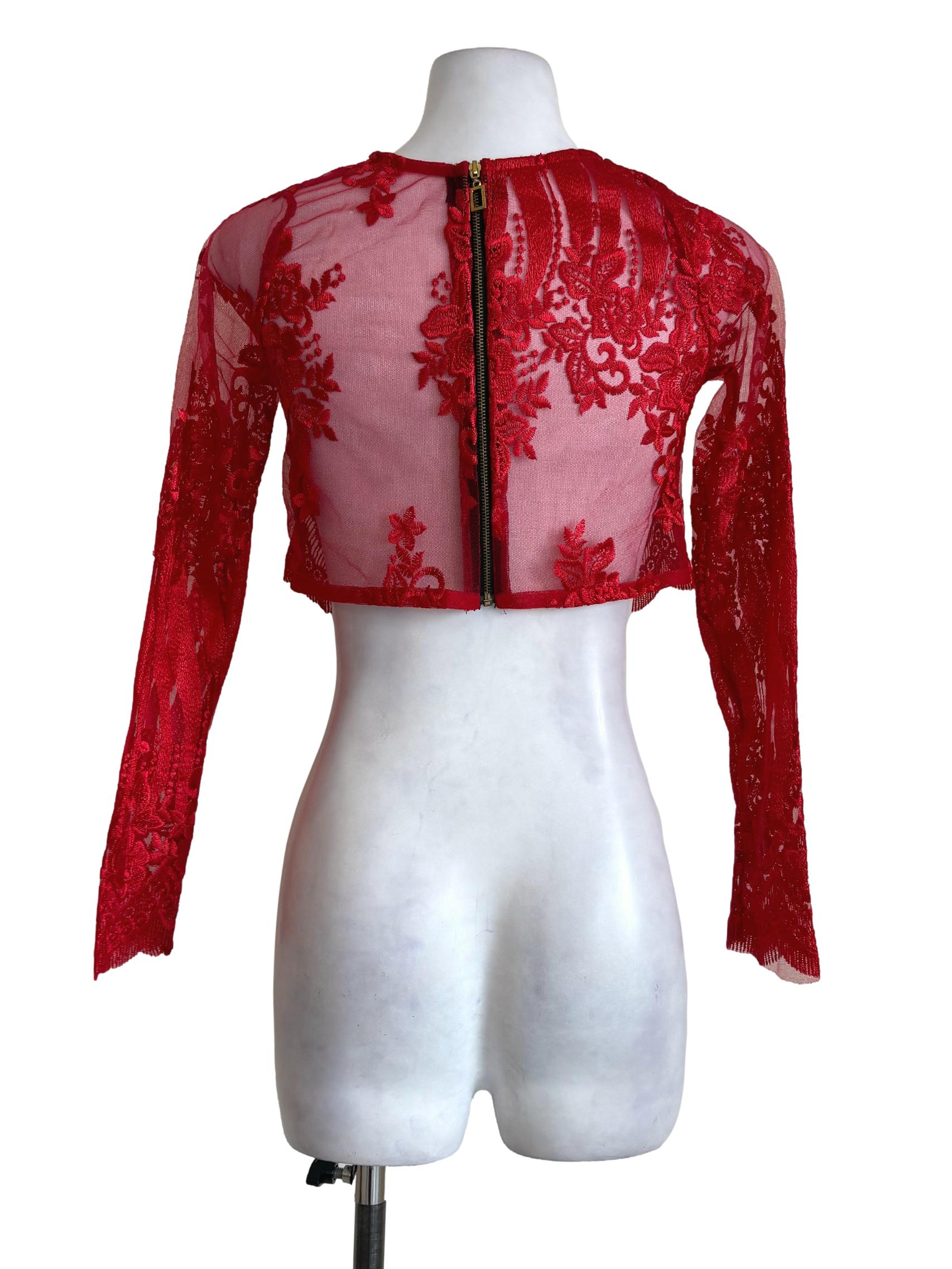 Red Floral Embroidered Lace Top