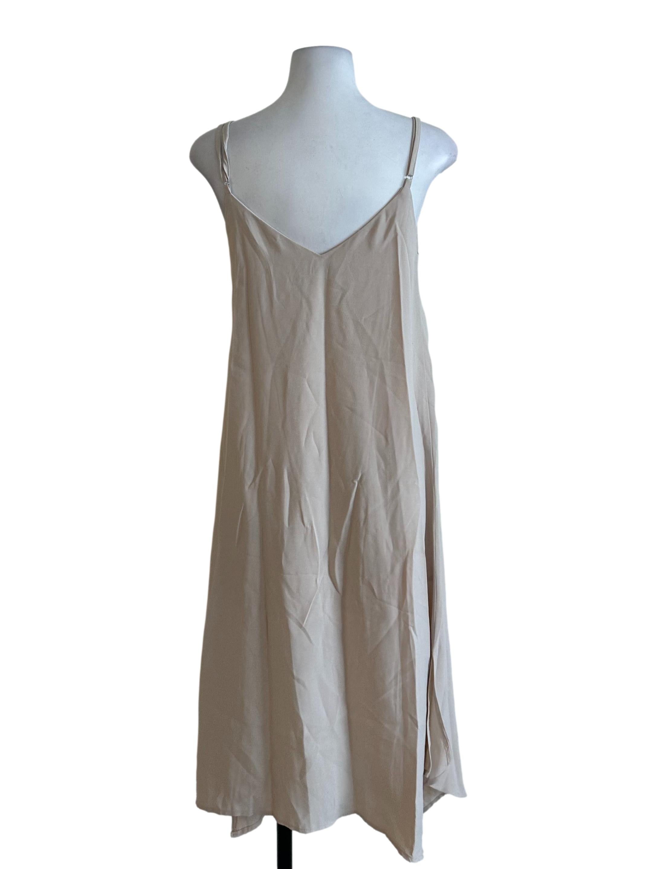 Oat Beige Plain V Neck Dress