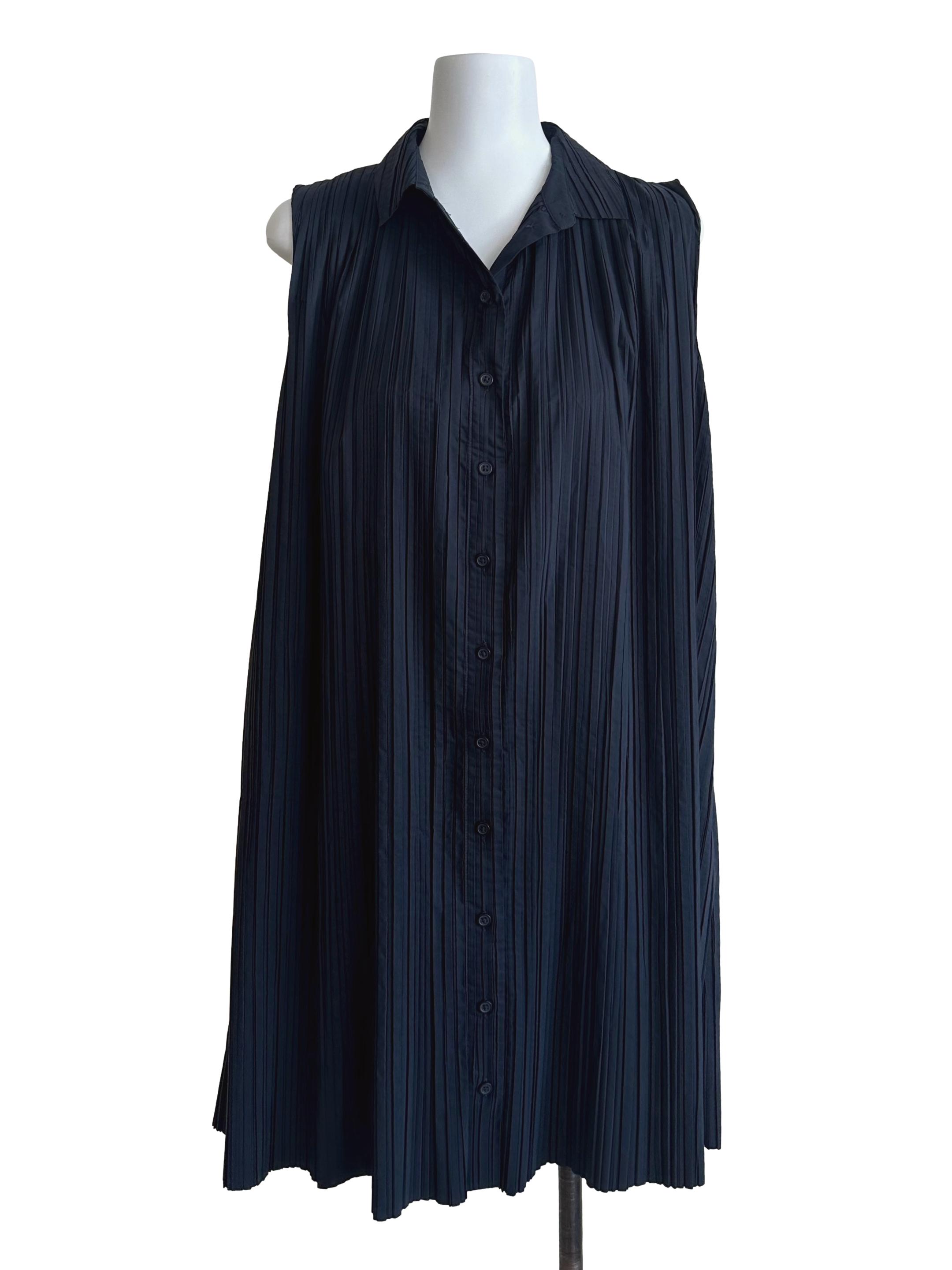 Midnight Blue Pleated Collar Tent Dress