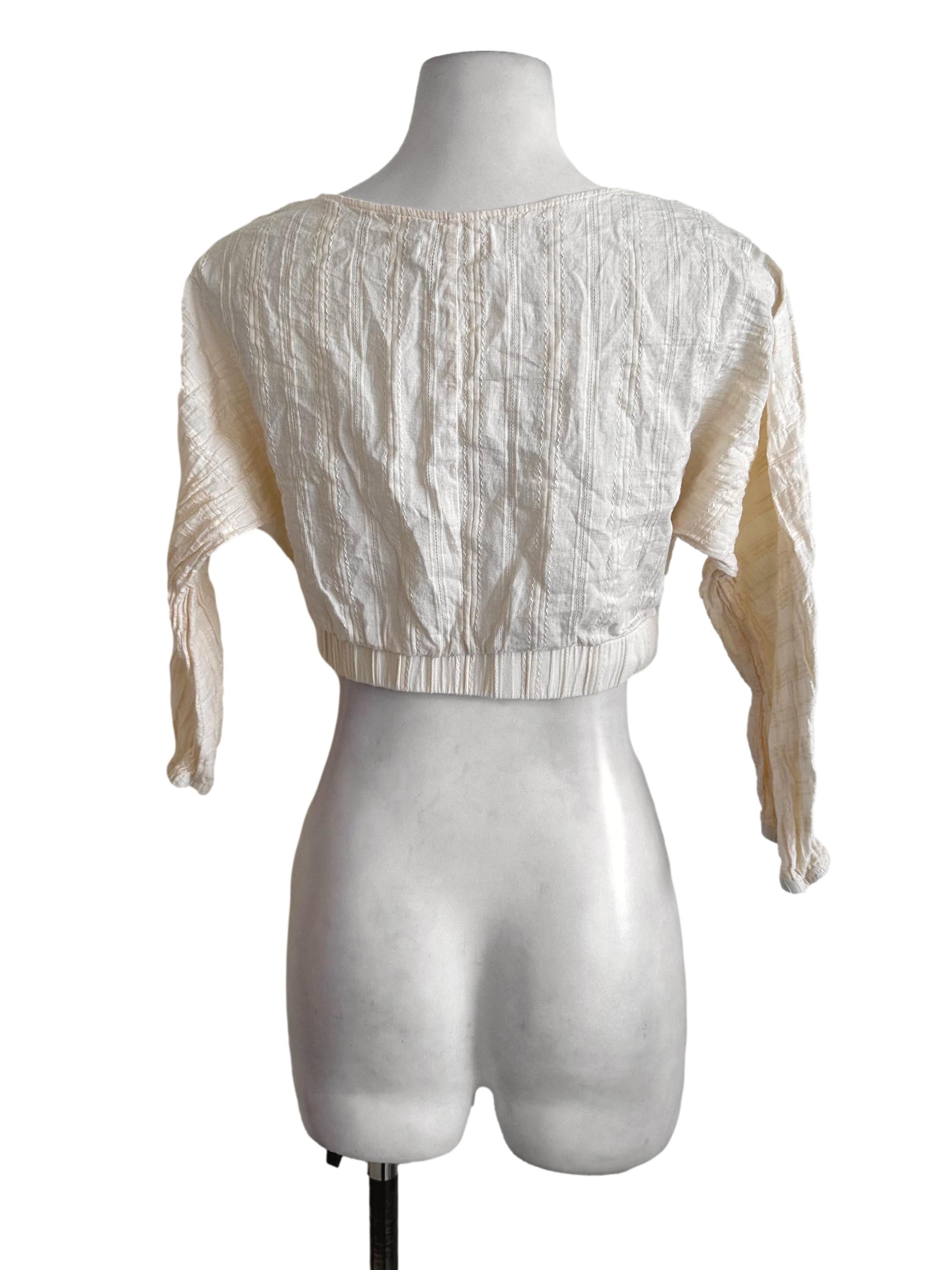 Cream Yellow Textured V Neck Button Top