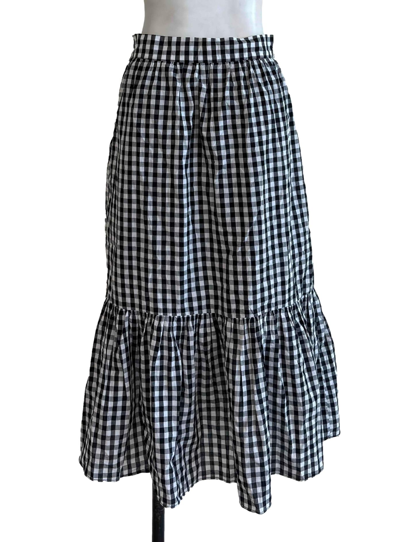 Black Gingham Ruffle Midi Skirt