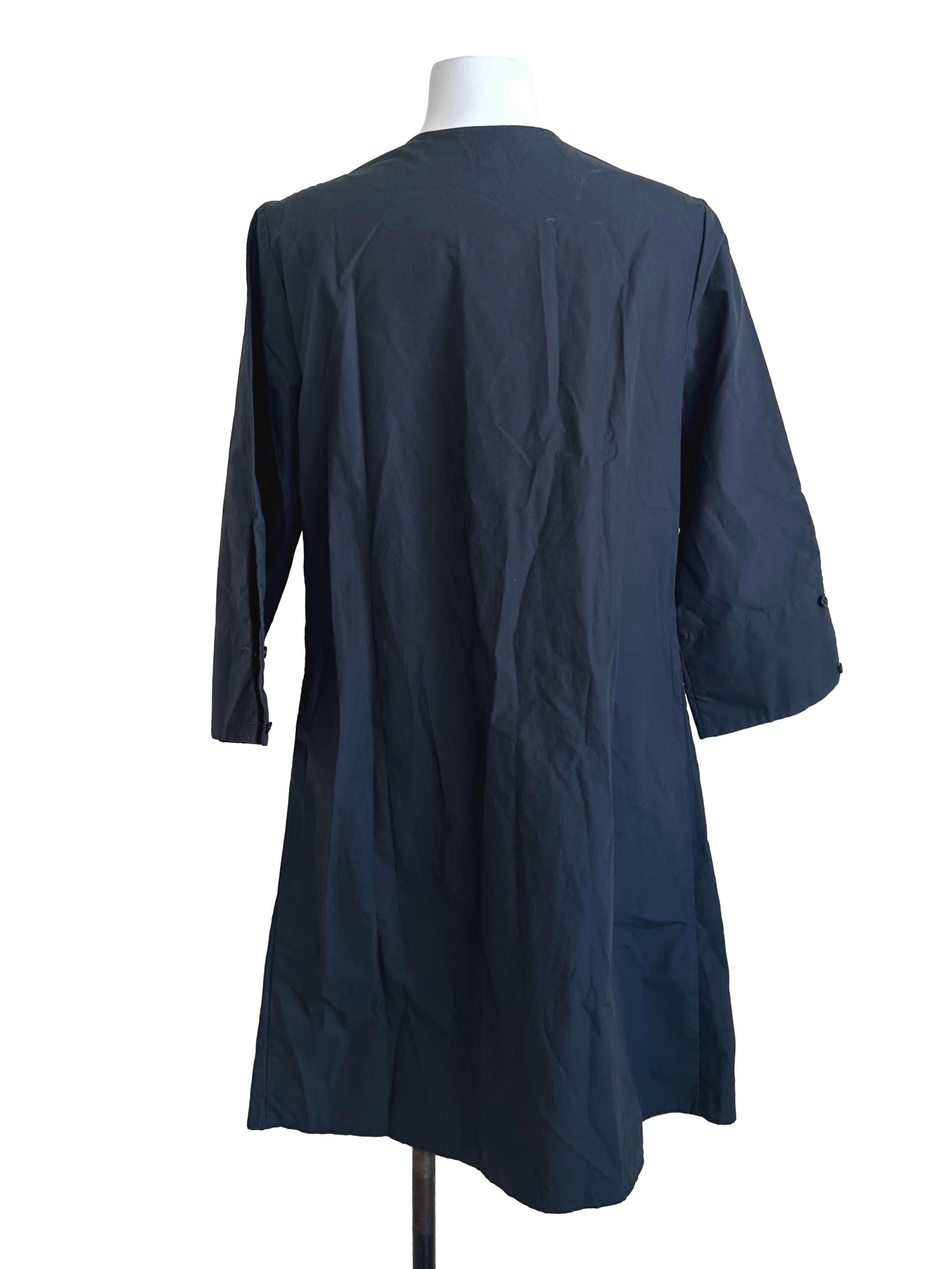 Cloud Grey Round Neck Pleated Button Dress