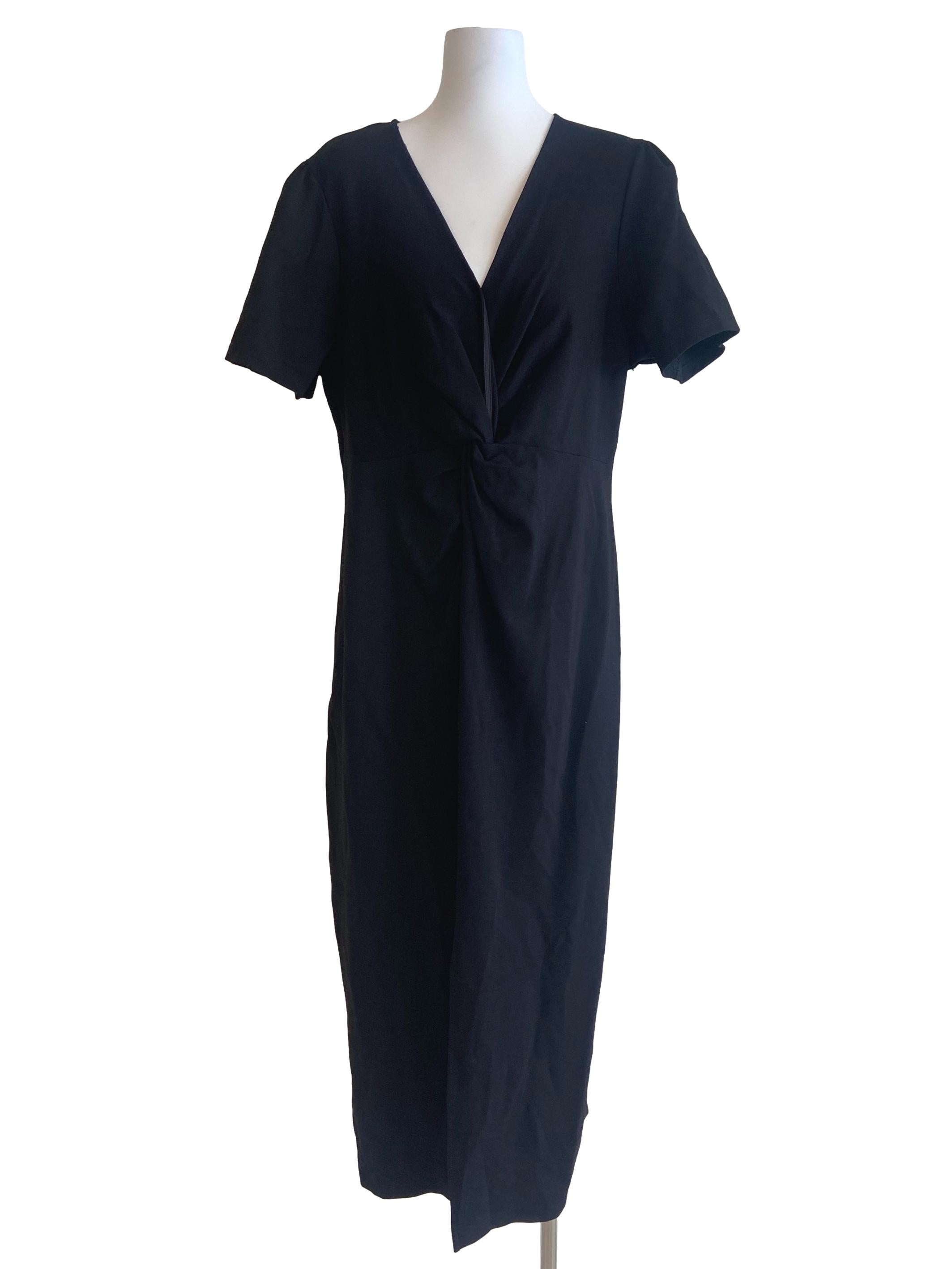 Black V Neck Slit Empire Dress