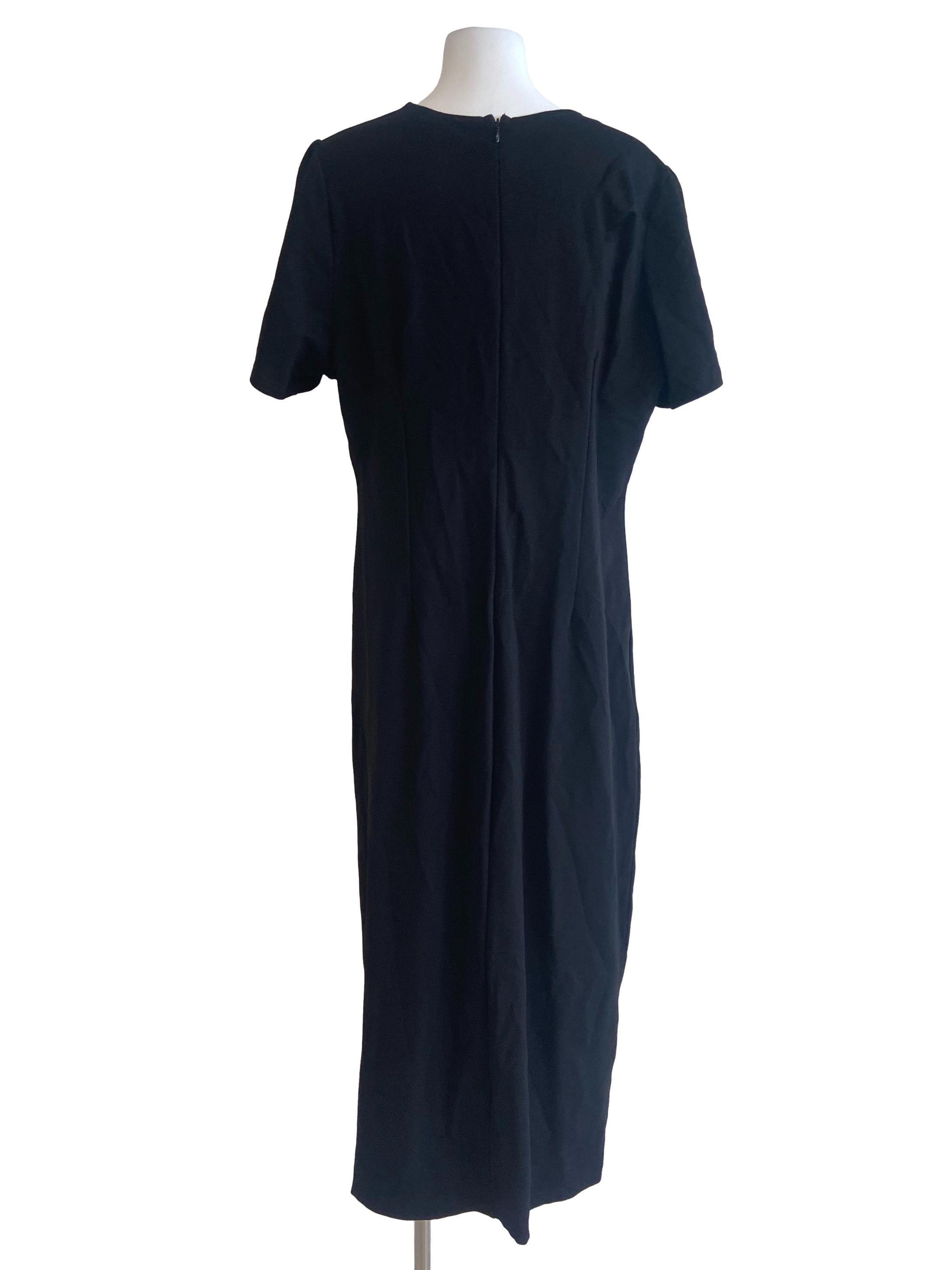 Black V Neck Slit Empire Dress