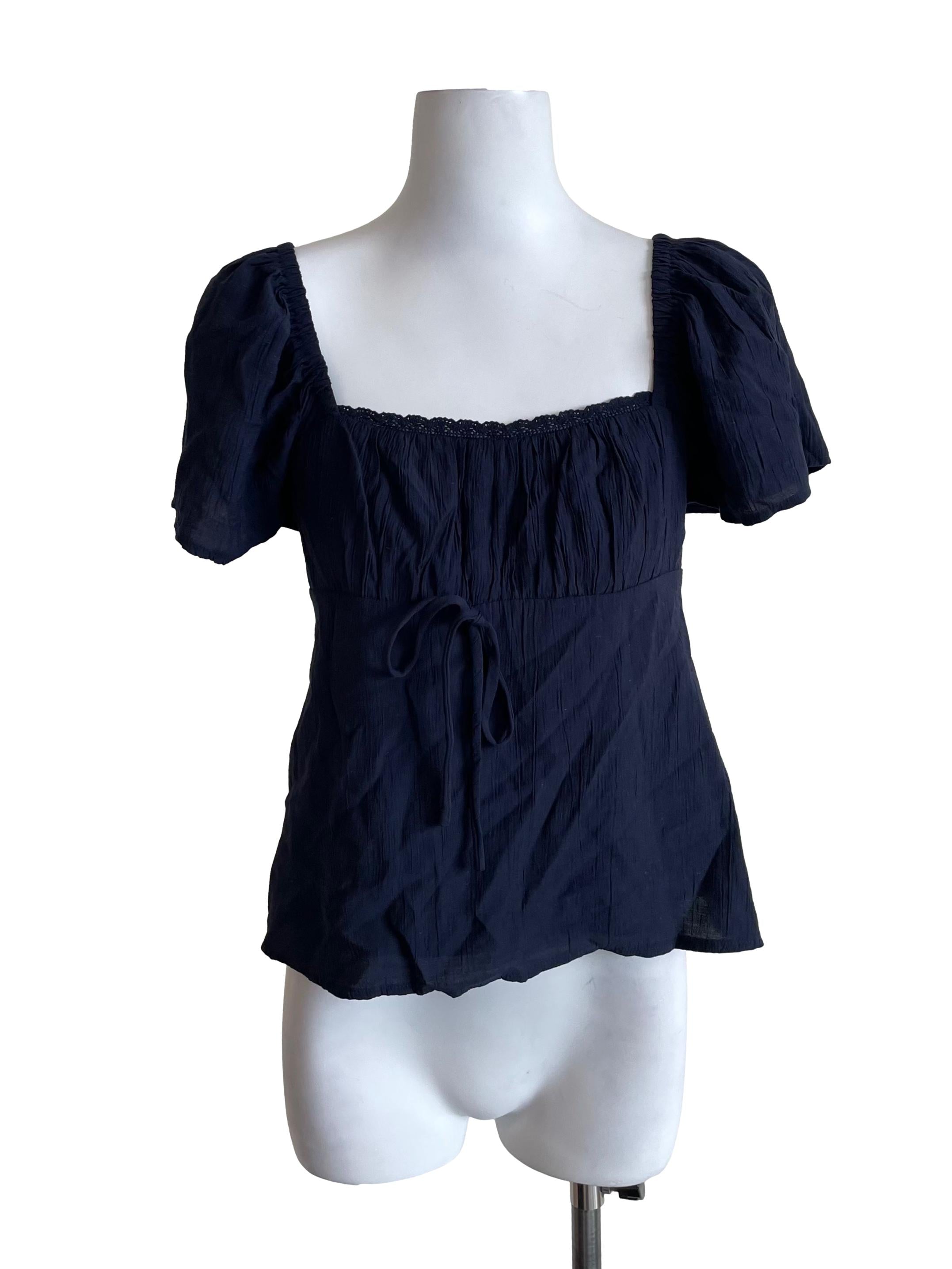 Navy Milkmaid Butterfly Sleeves Top