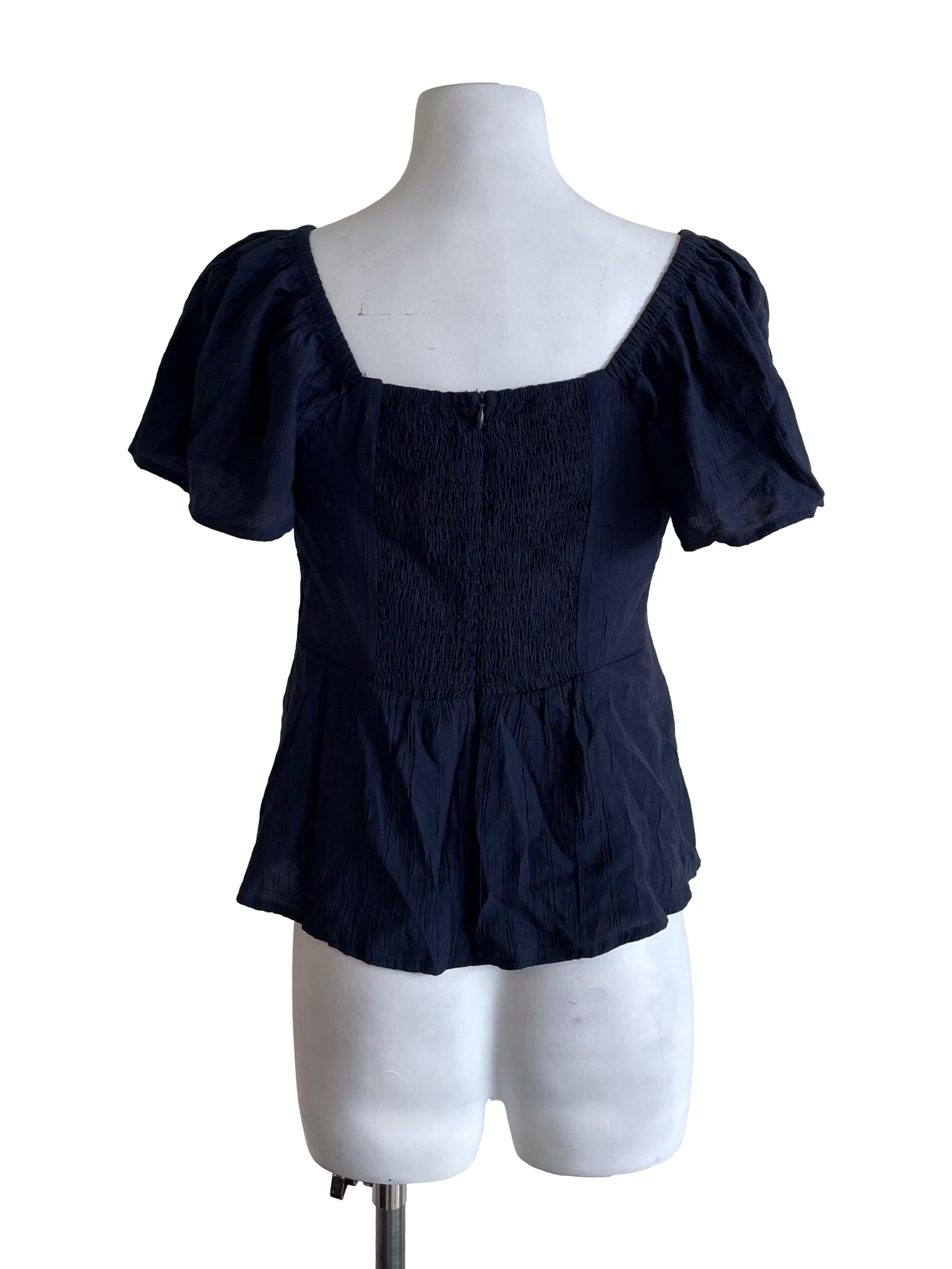 Navy Milkmaid Butterfly Sleeves Top