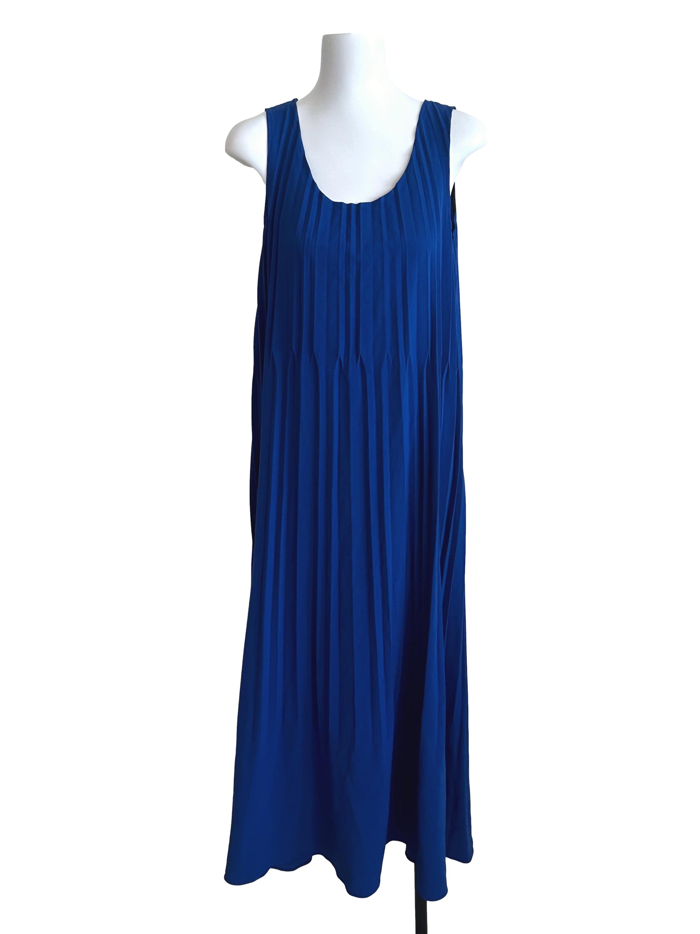 Berry Blue Scoop Neck Pleated Dress