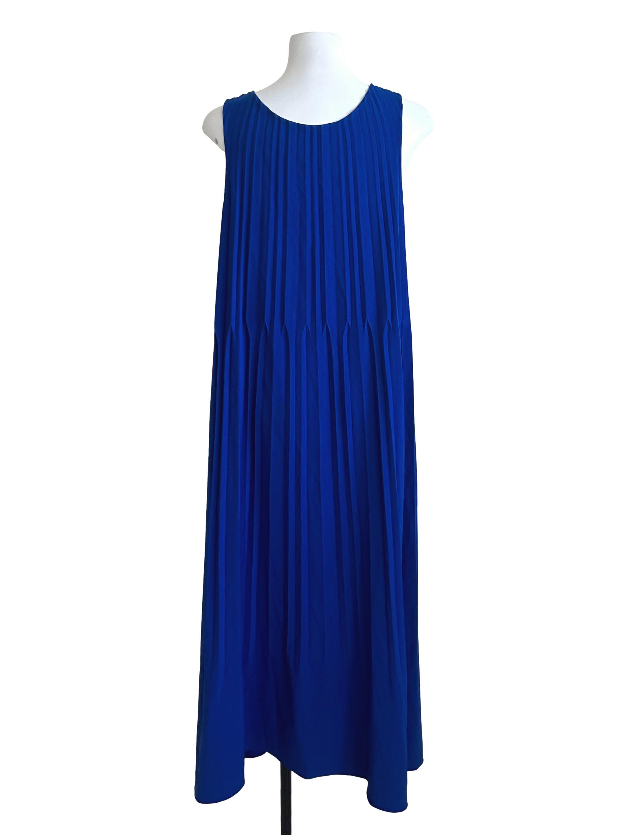 Berry Blue Scoop Neck Pleated Dress