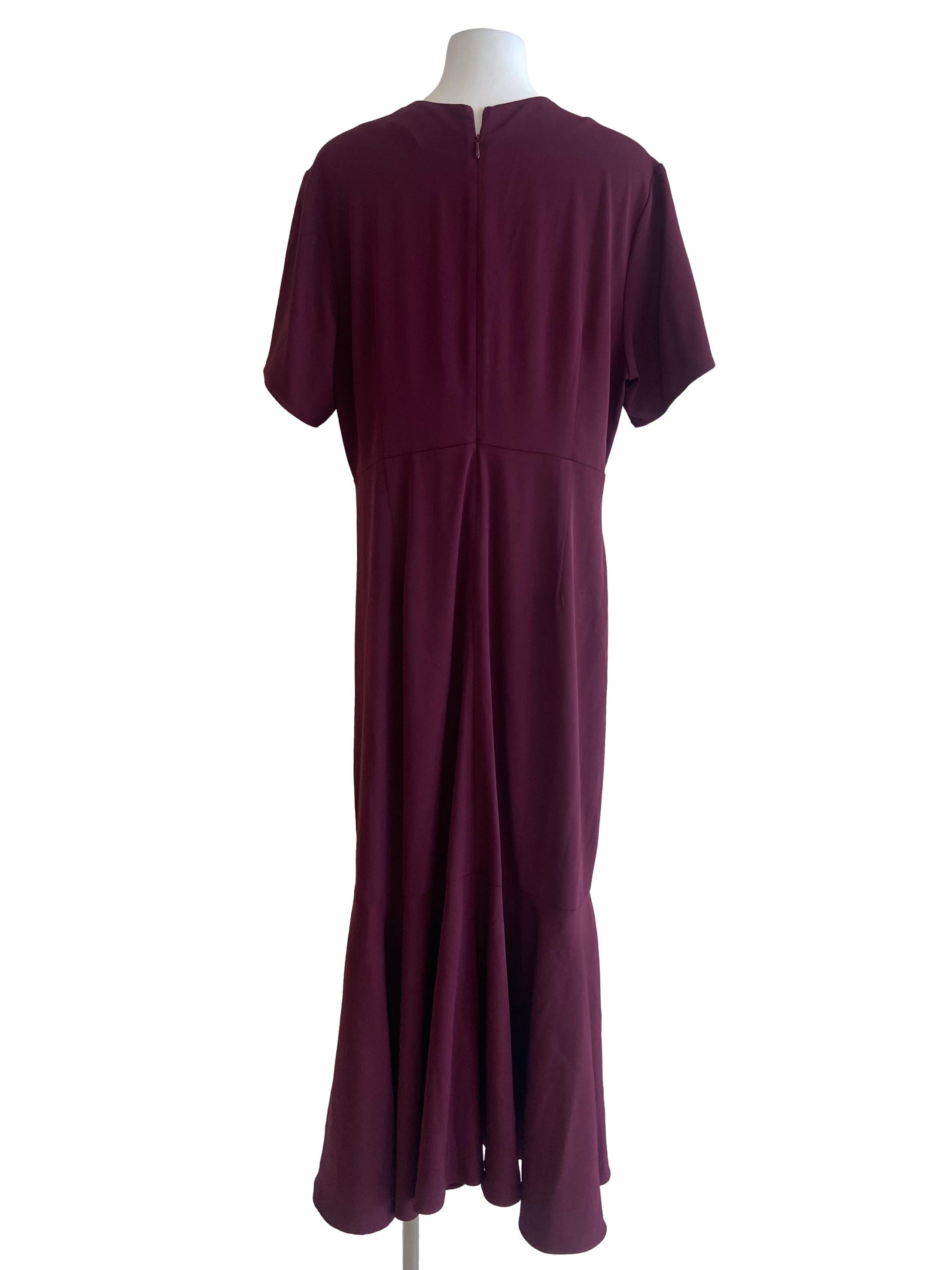 Maroon Red V Neck Slit Empire Dress