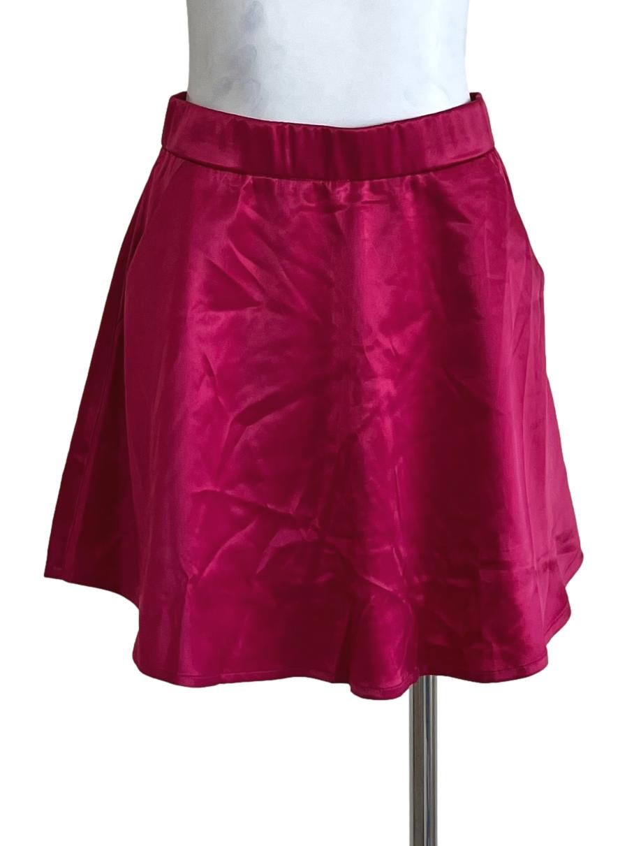 Hot Pink Plain Silk Non Elastic Waist Skirt