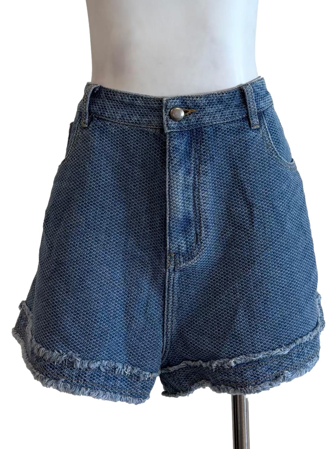 Aegean Blue Textured Jean Shorts