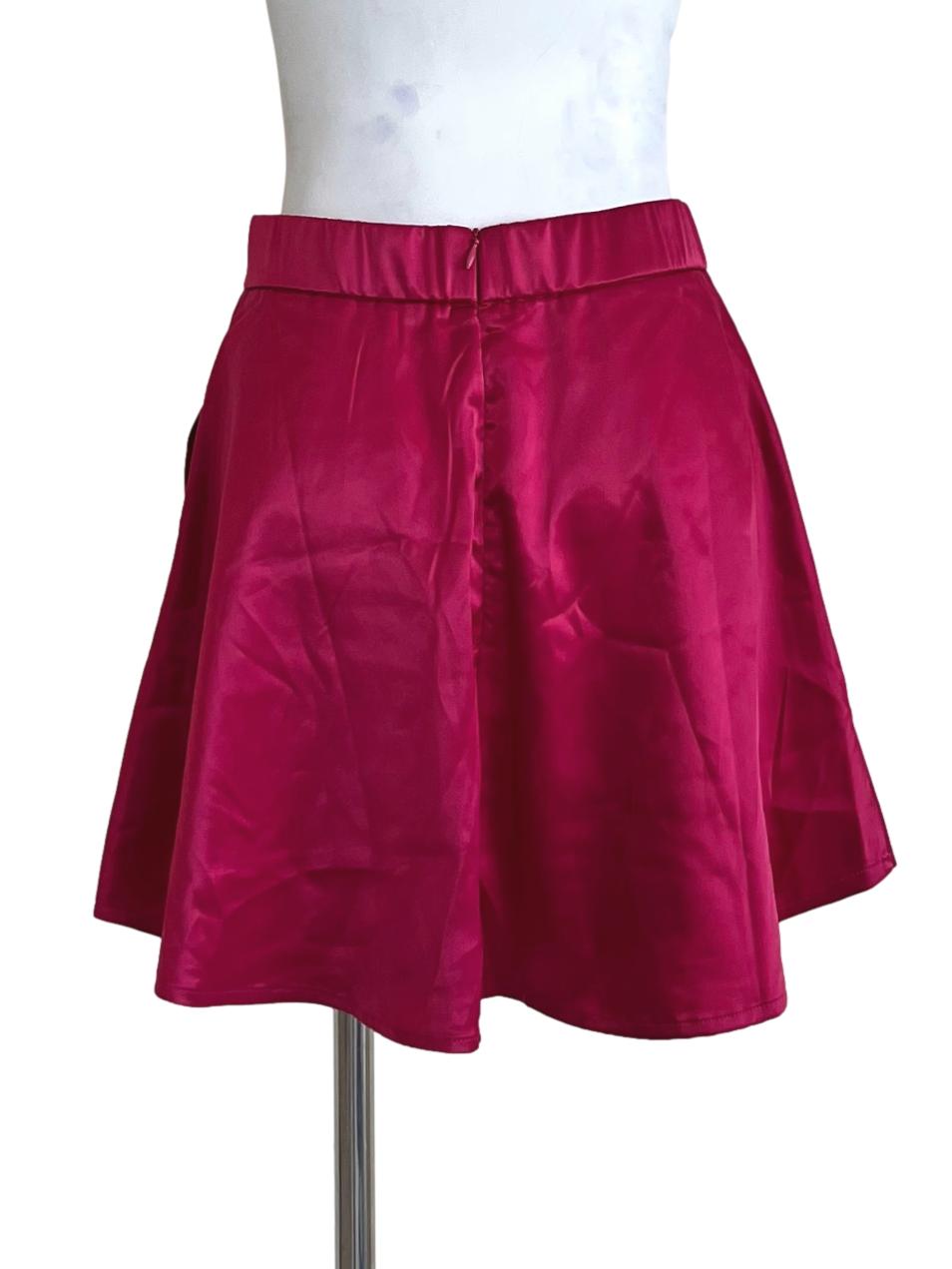 Hot Pink Plain Silk Non Elastic Waist Skirt