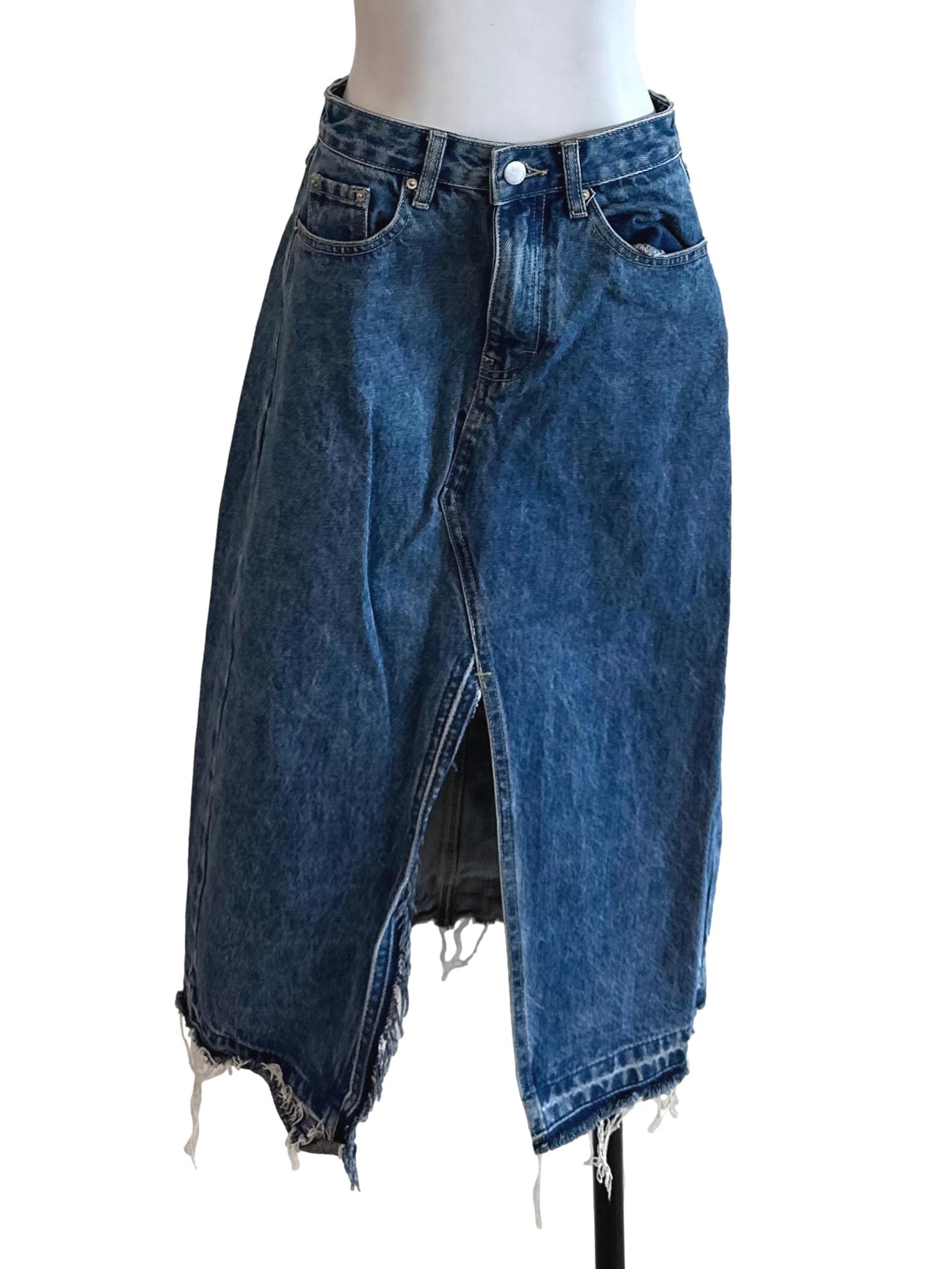 Indigo Blue Denim Slit Skirt LB