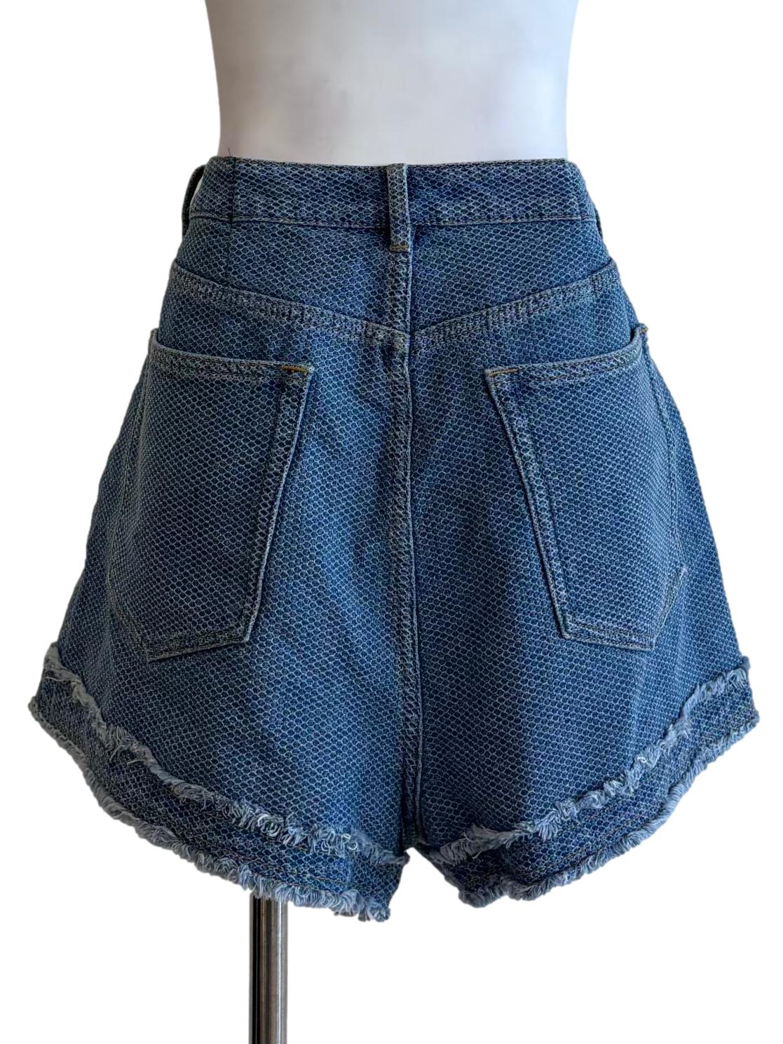 Aegean Blue Textured Jean Shorts