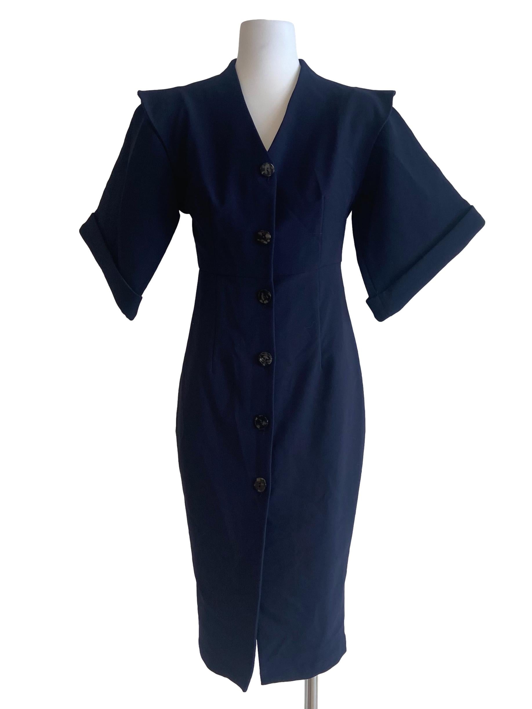 Navy Blue Button Down Shift Dress