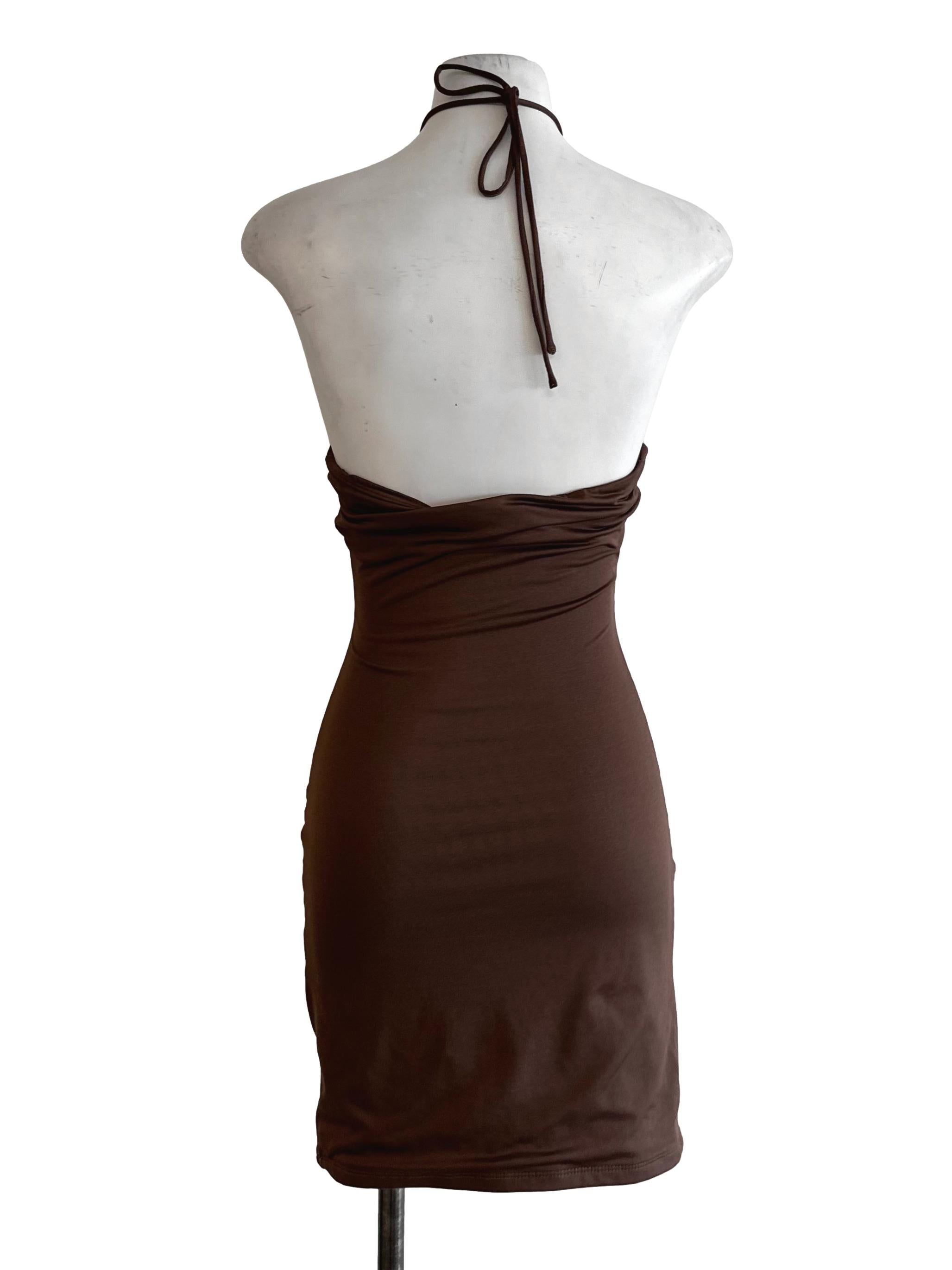 Rich Brown Halter Backless Dress