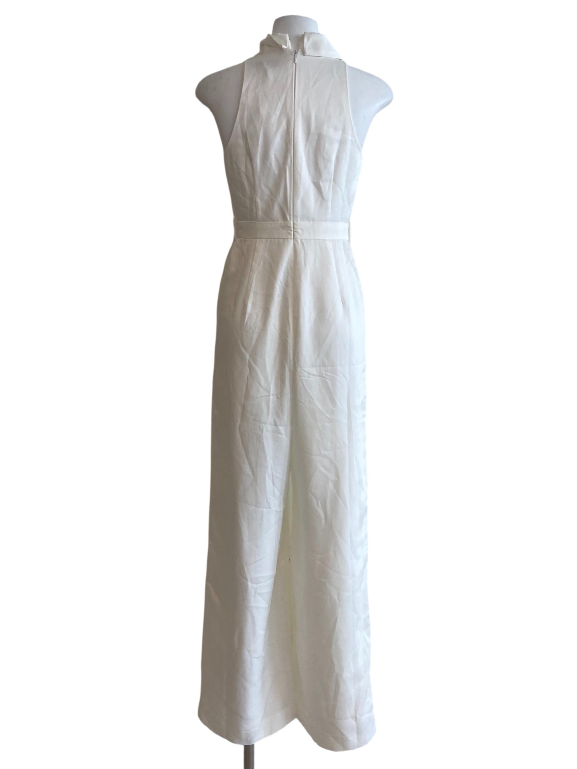 White Sleeveless V Neck Long Jumpsuits