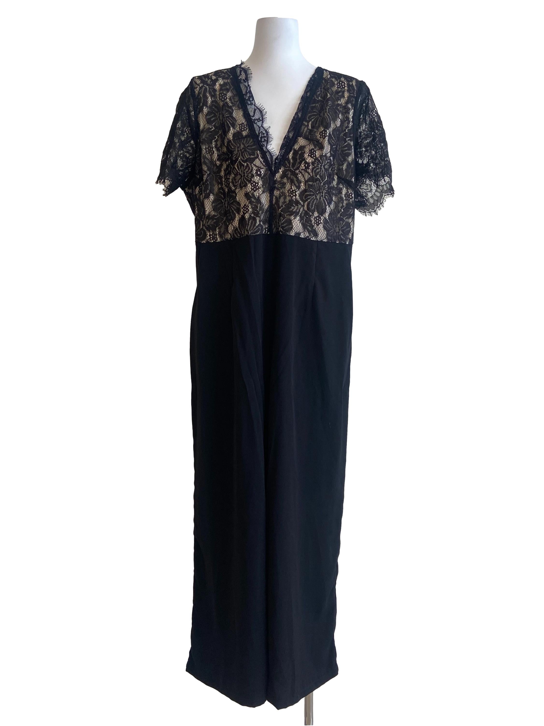 Black Half Floral Lace Long Jumpsuits