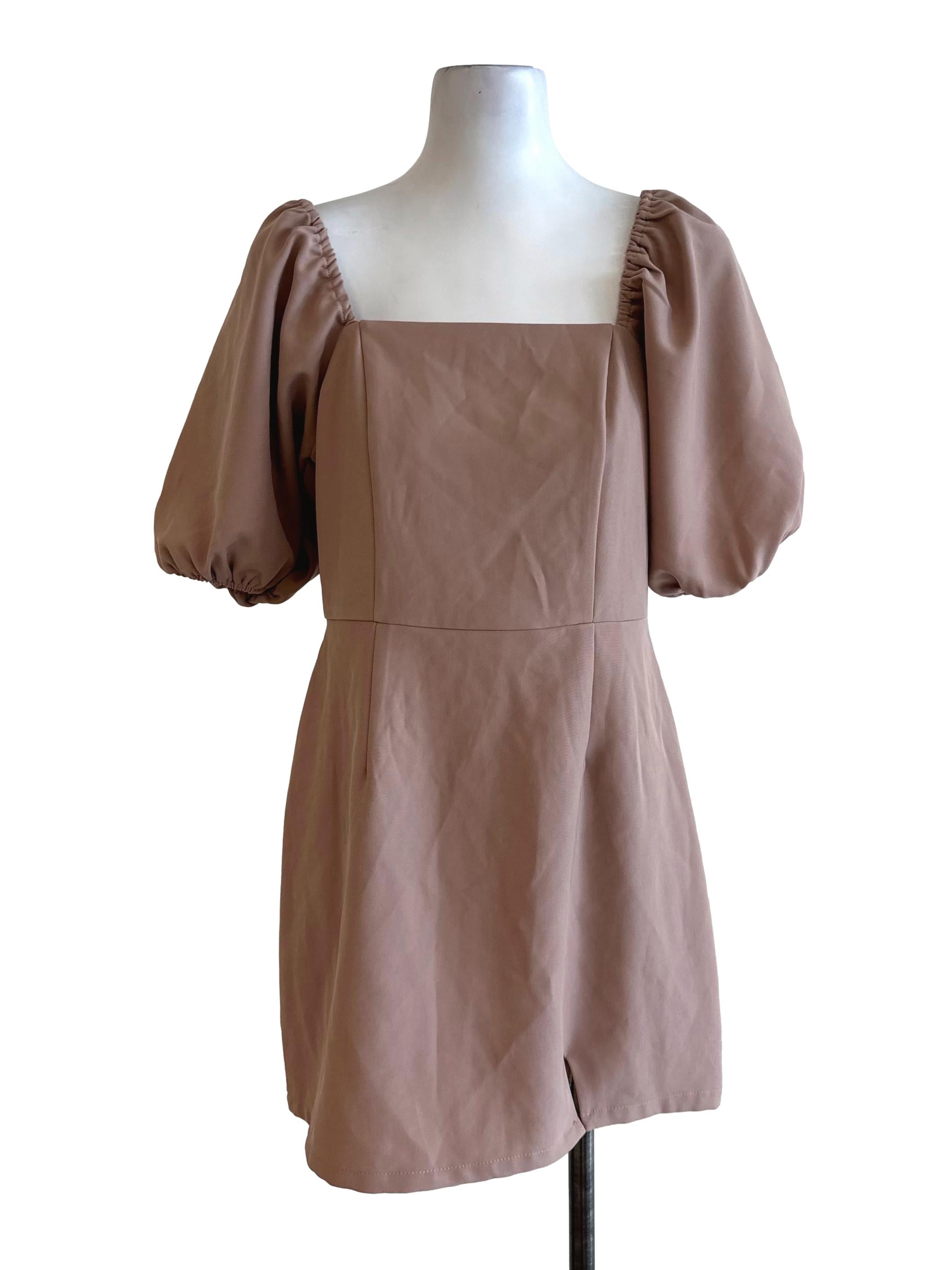Chocolate Brown Square Neck A Line Dress