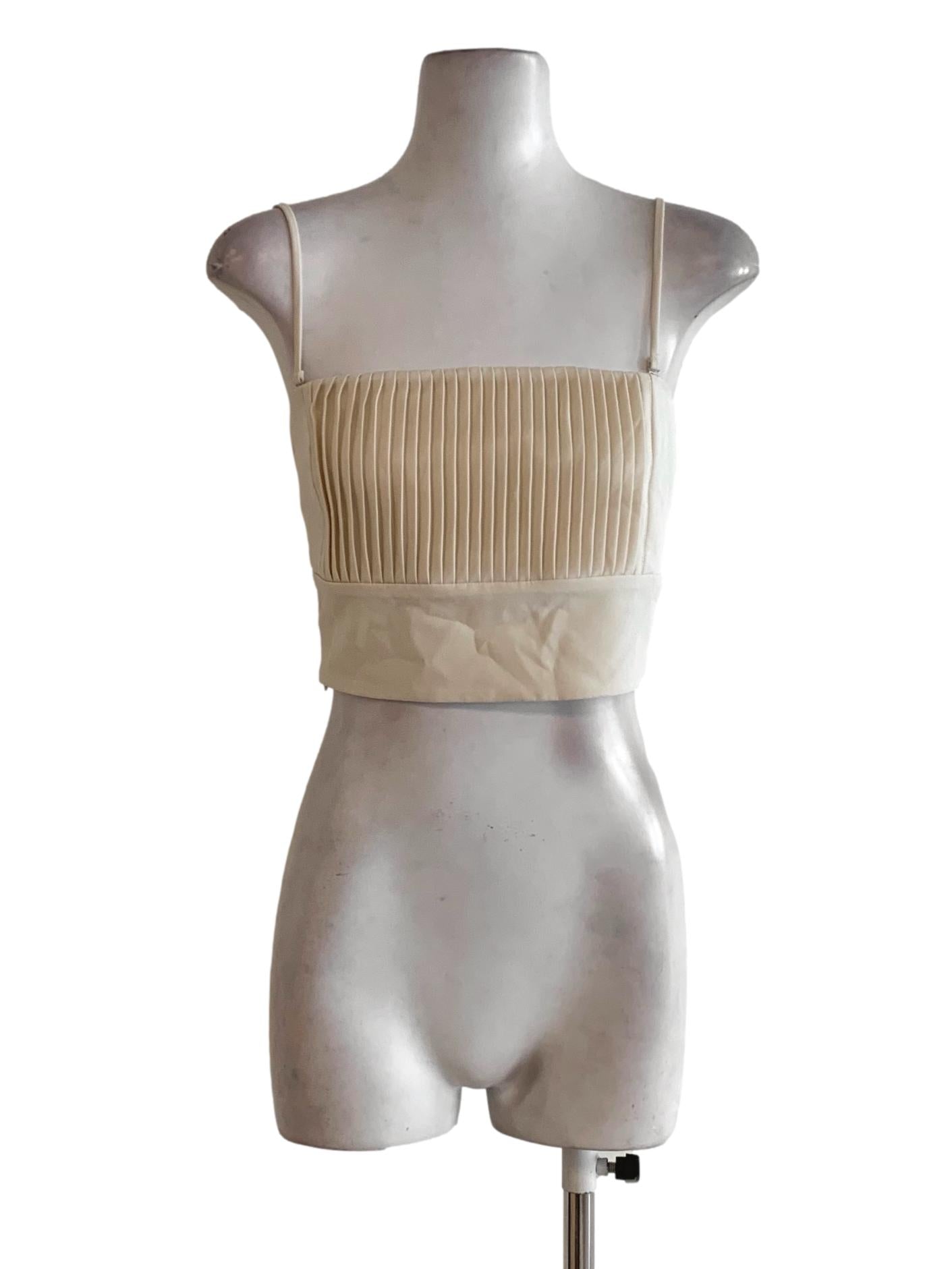 Beige Pleated Cropped Sleeveless Top