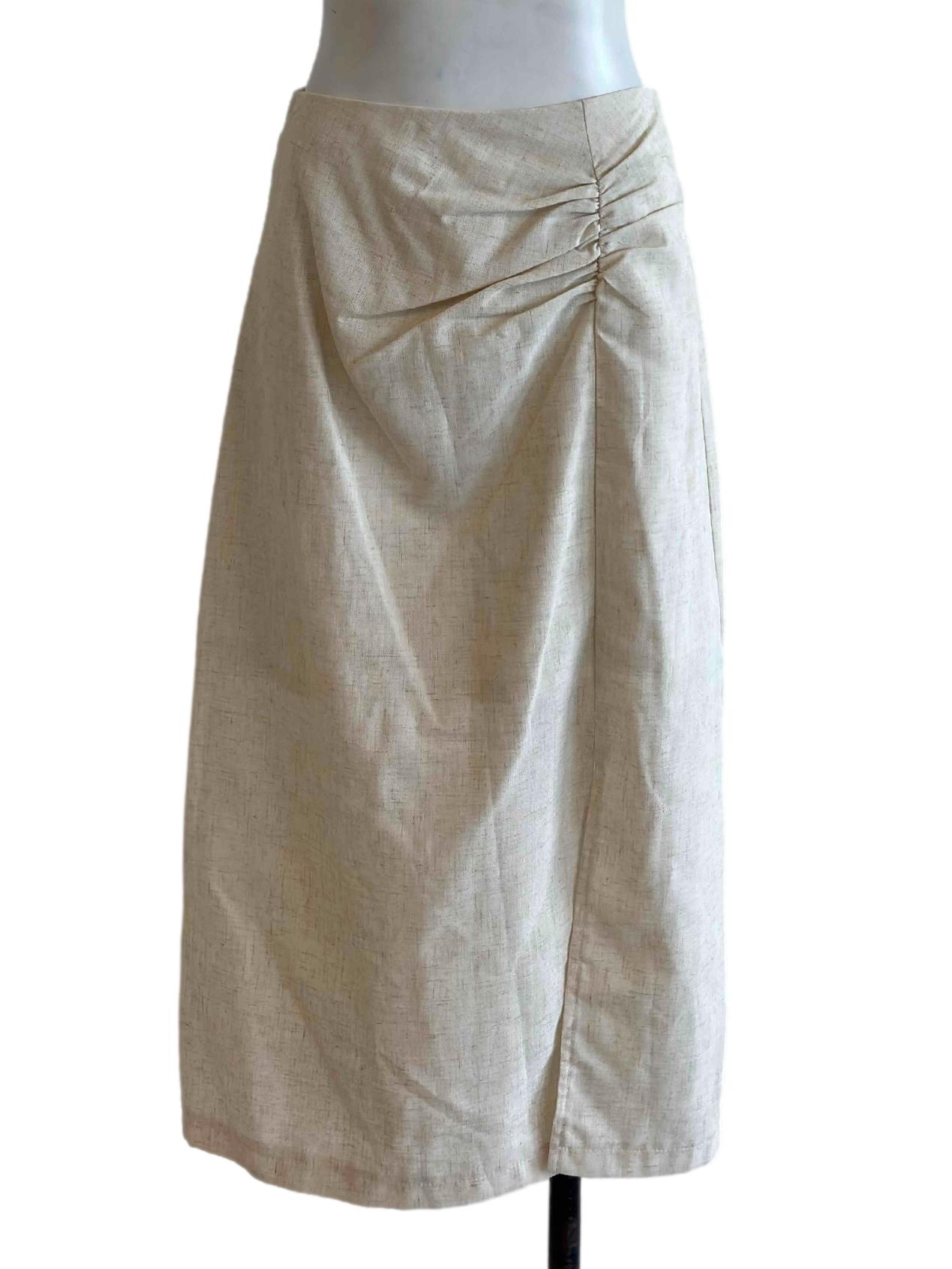 Nude Beige Linen Slit Skirt