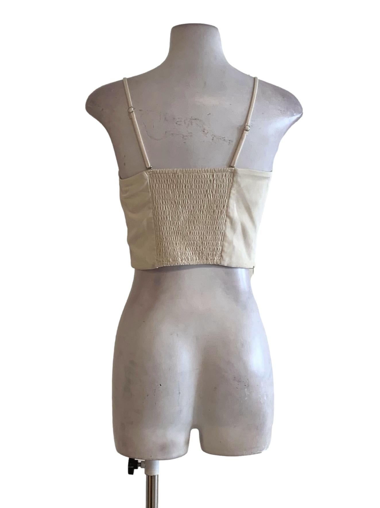 Beige Pleated Cropped Sleeveless Top