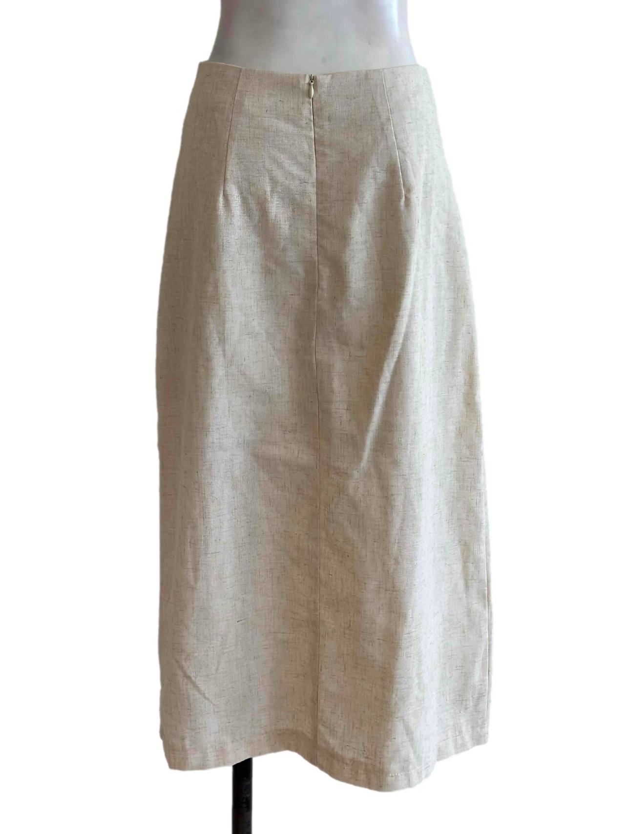 Nude Beige Linen Slit Skirt