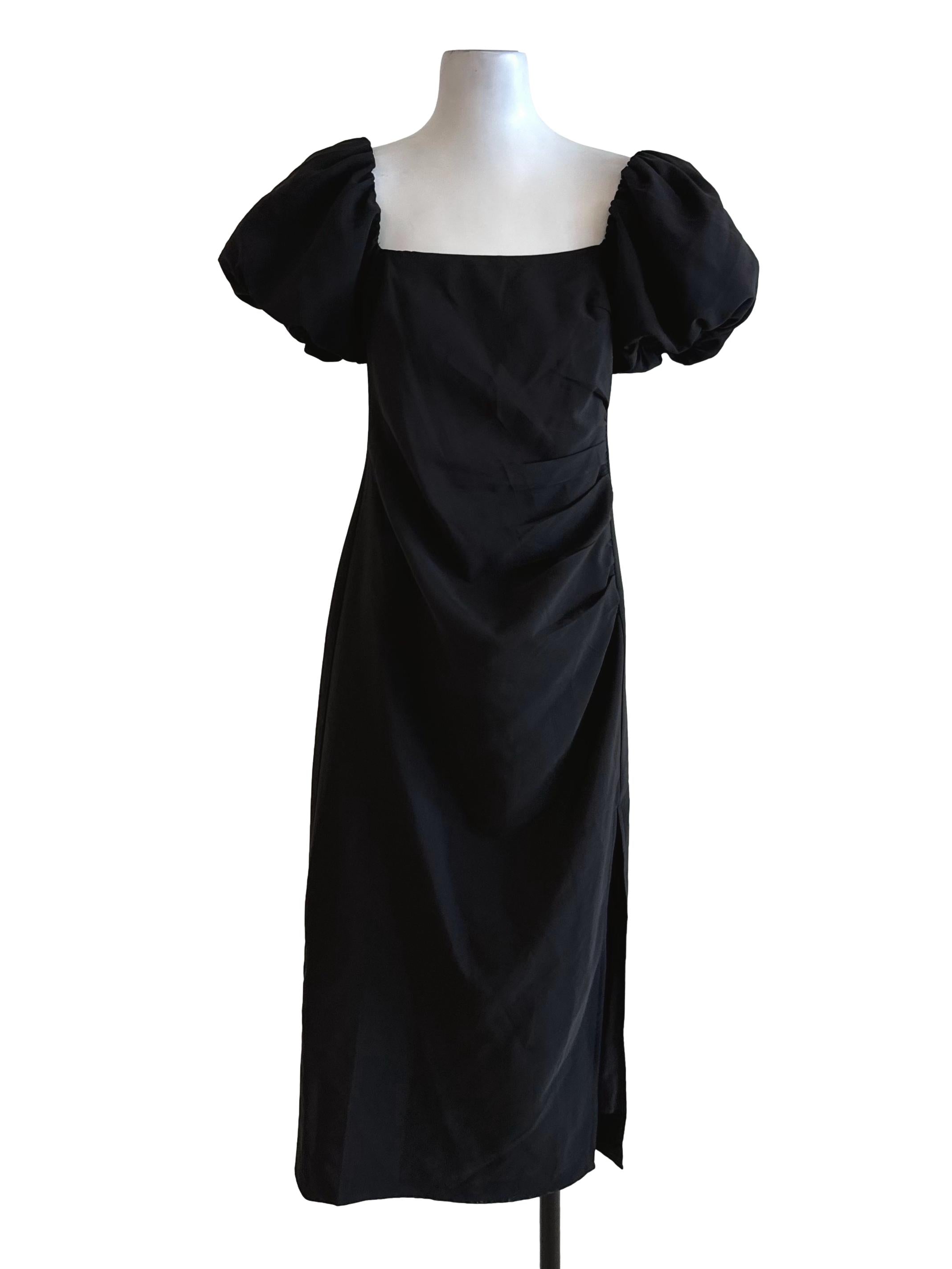 Onyx Black Square Neck Puff Sleeve Dress
