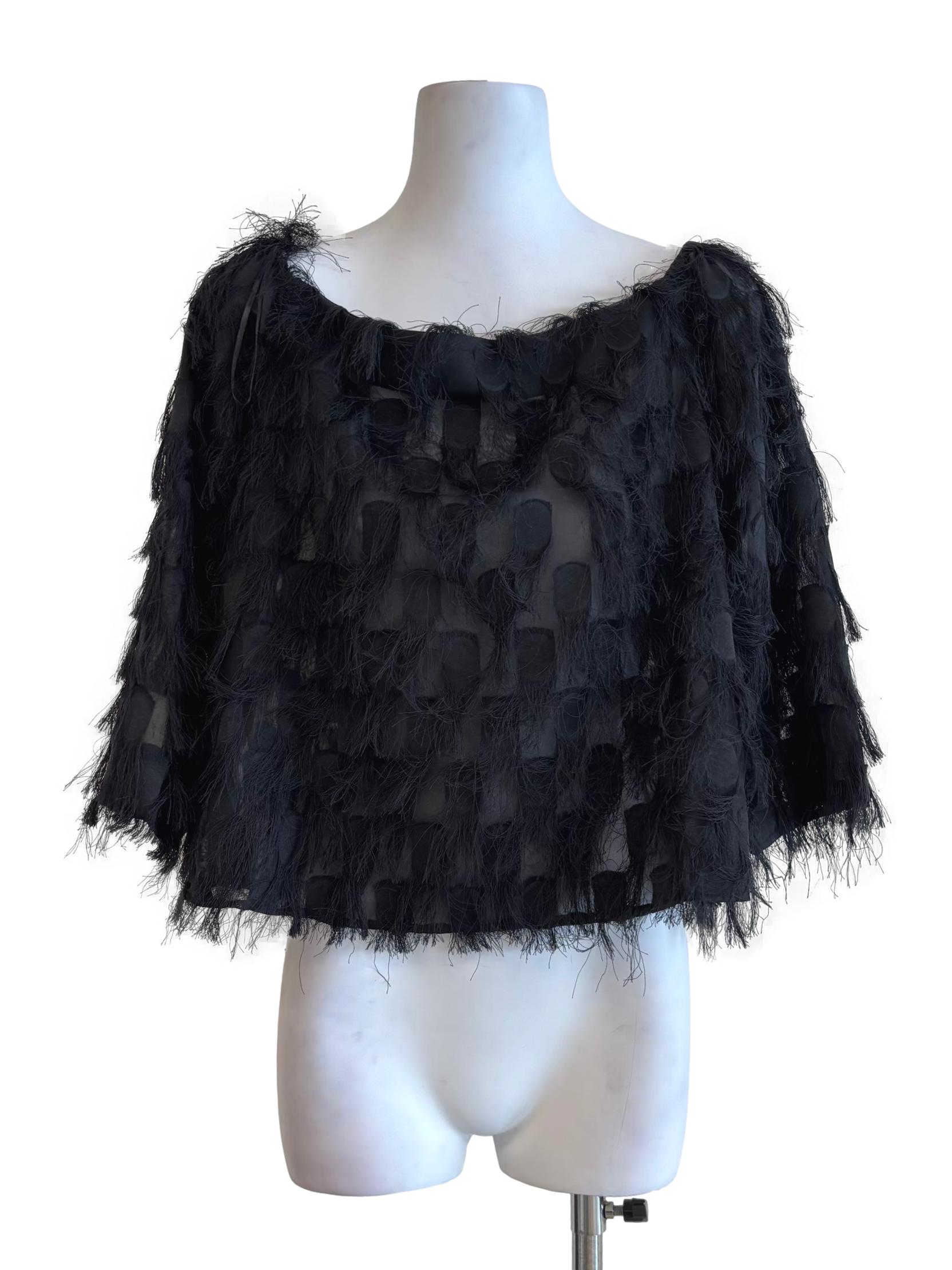 Jet Black Boat Neck Fuzzy Top