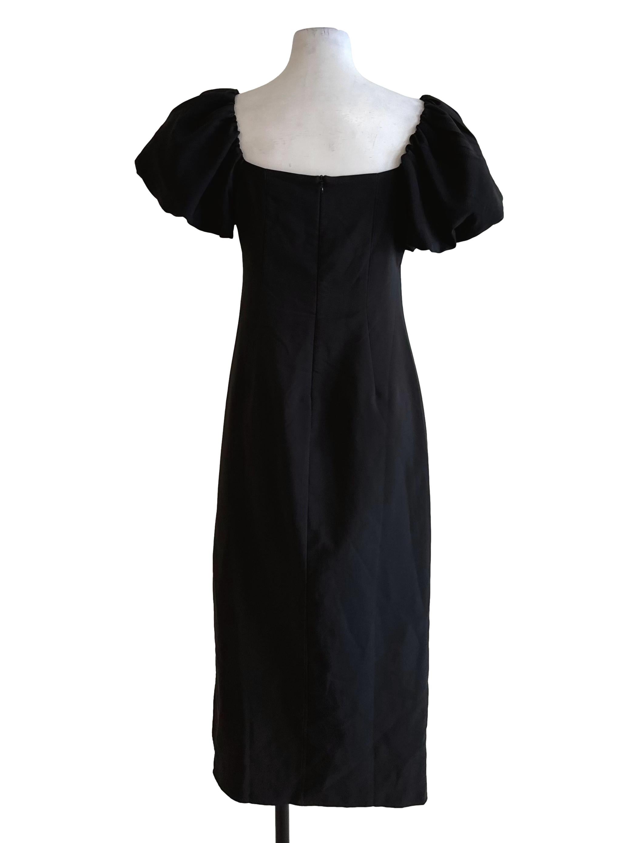 Onyx Black Square Neck Puff Sleeve Dress