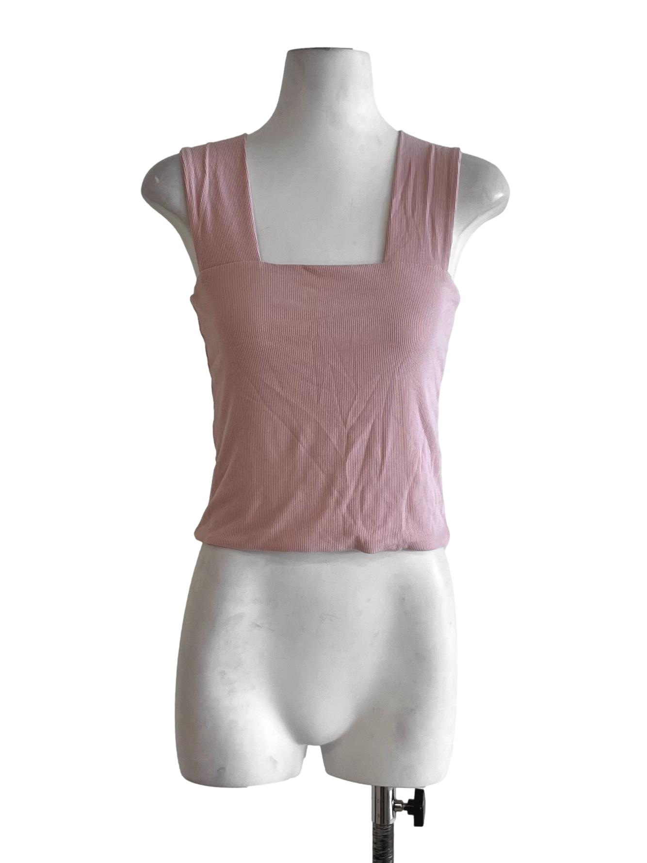 Blush Pink Square Neckline Sleeveless Top