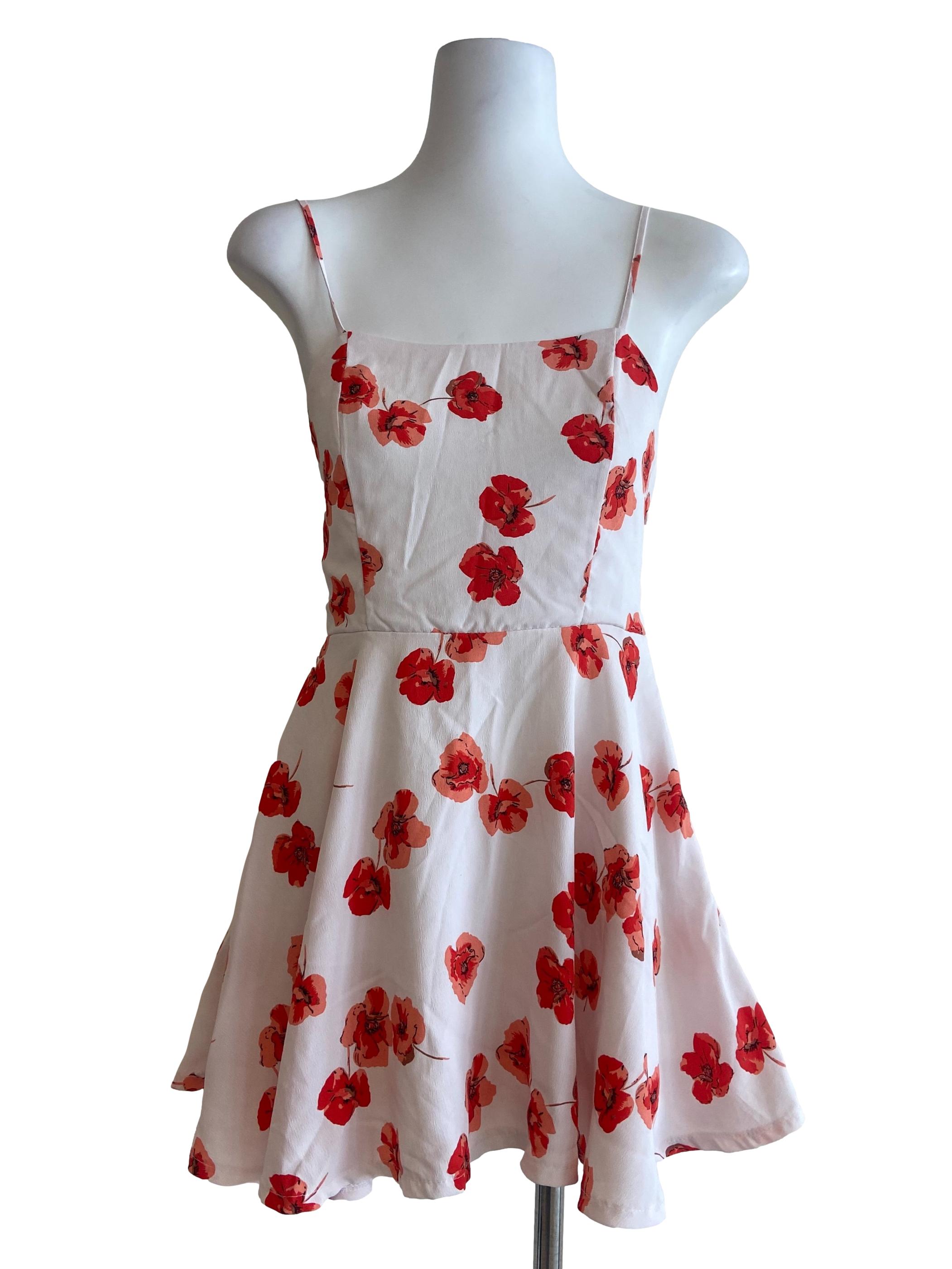White Red Floral Sleeveless Rompers