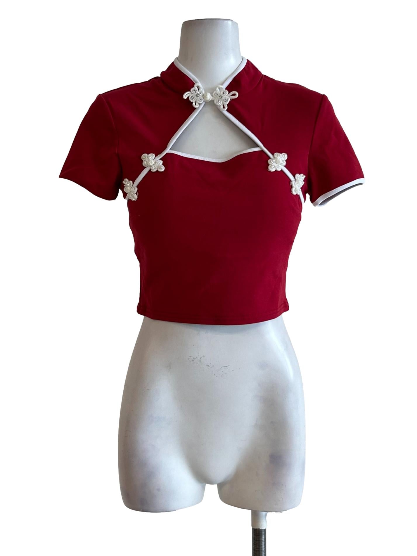 Red And White Cheongsam Top
