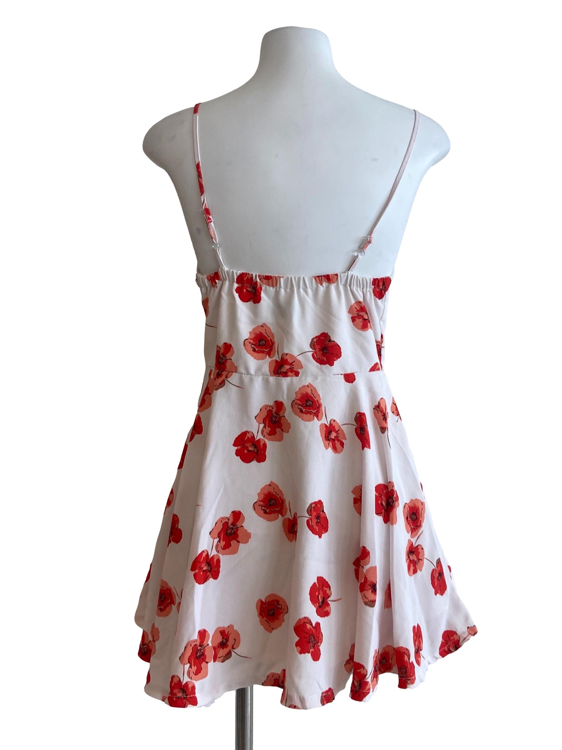 White Red Floral Sleeveless Rompers