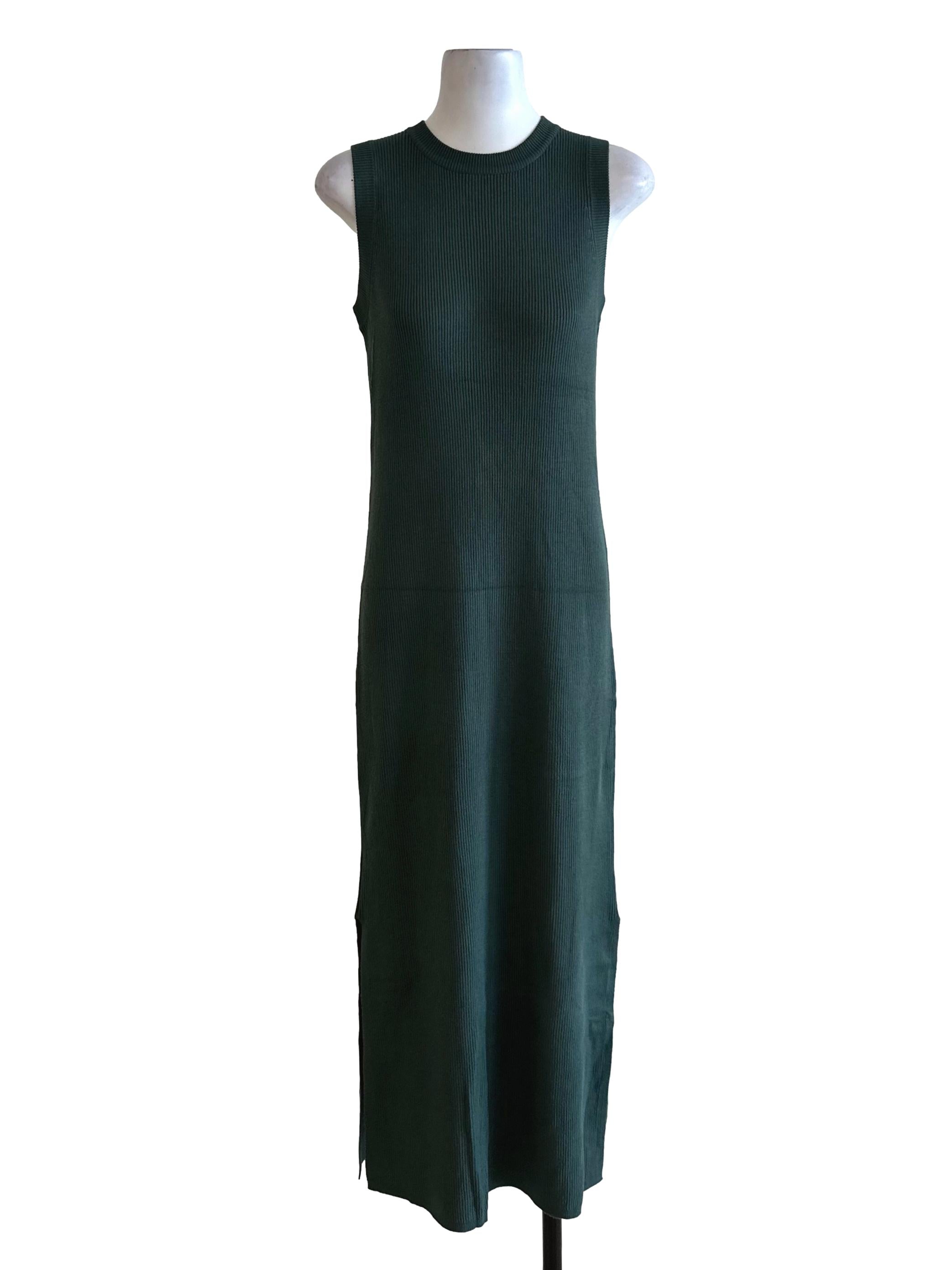 Dark Green Knit Slit Dress LB