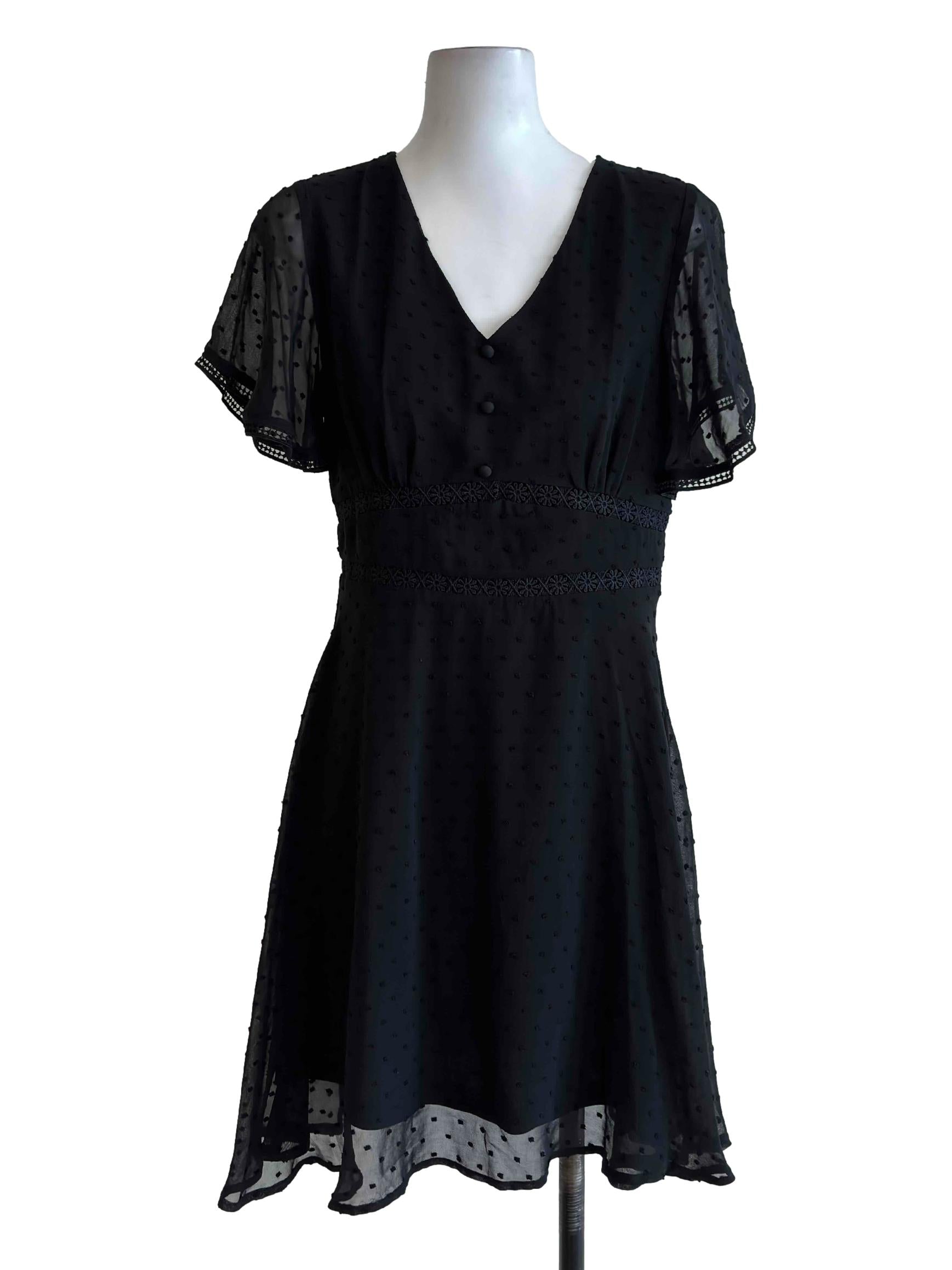 Black Dotted Lace Sleeves Mini Dress